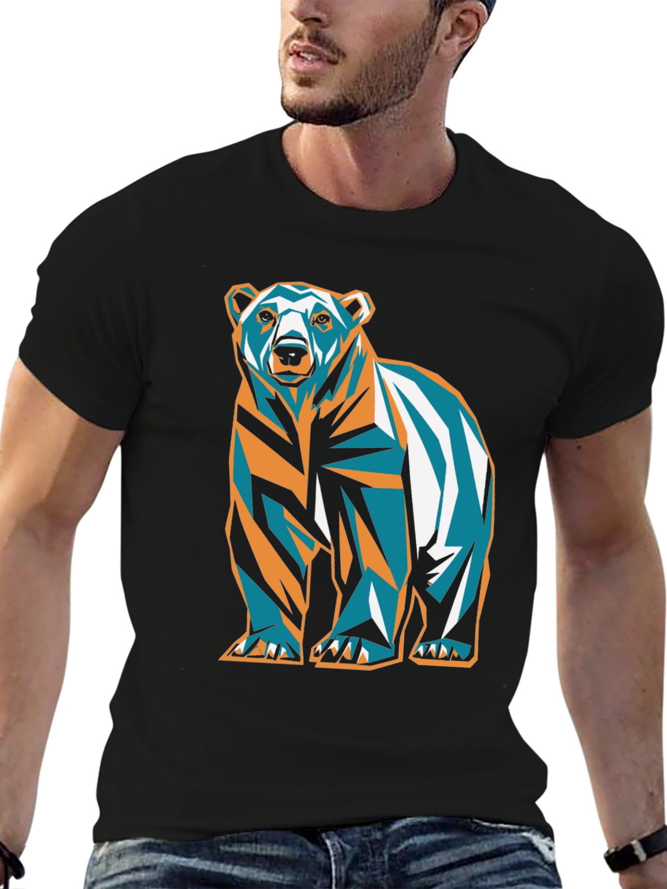 Geometric Bear Graphic Print T-Shirt
