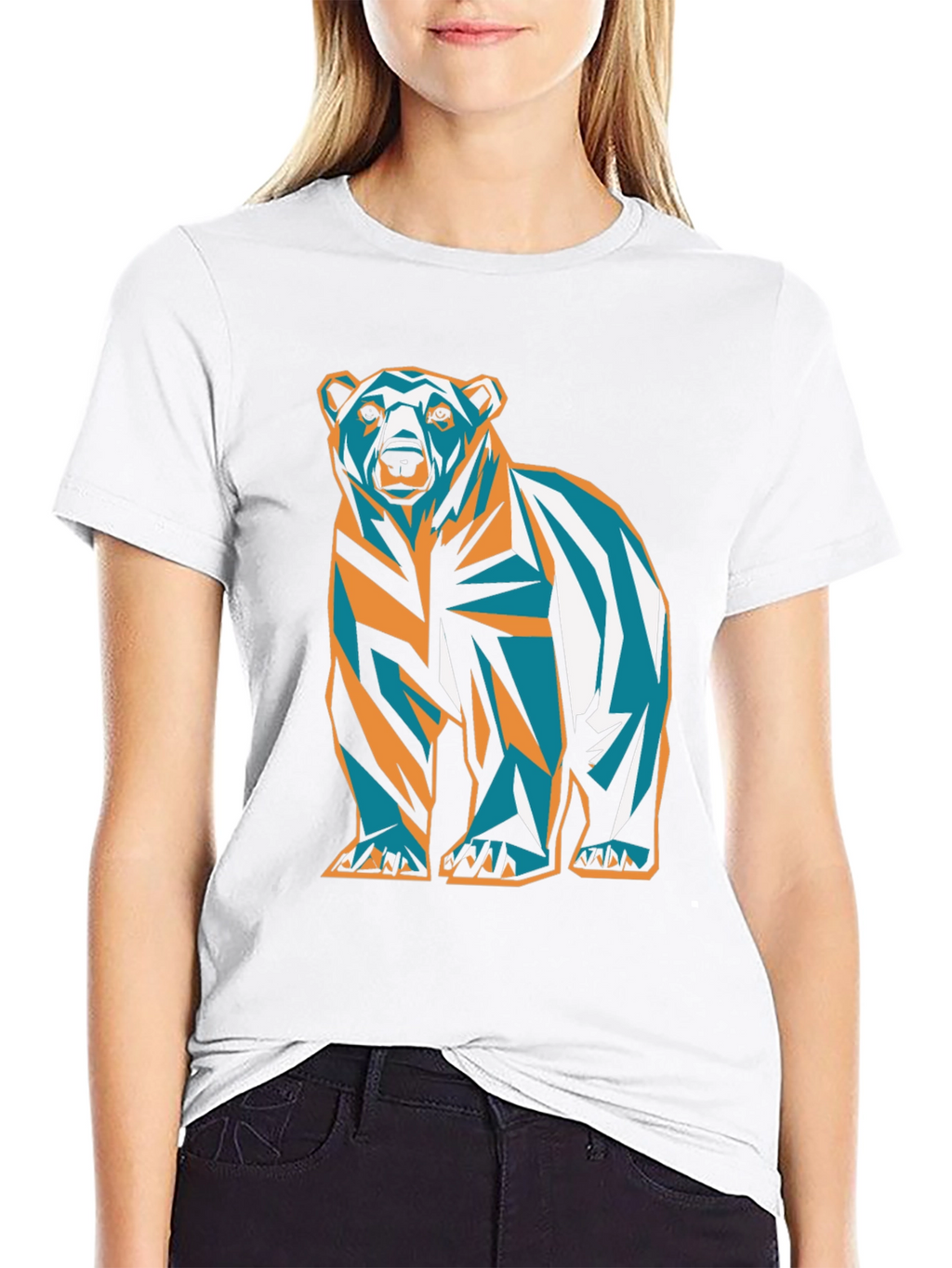 Geometric Bear Graphic Print T-Shirt