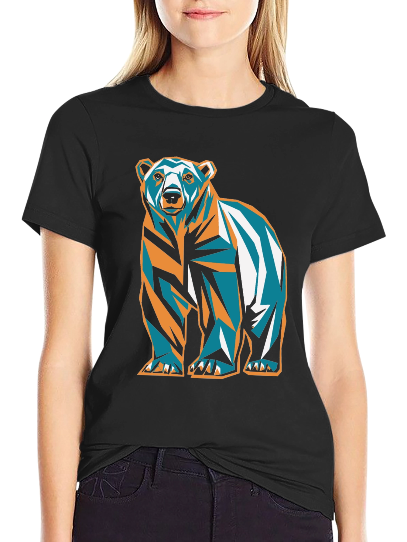 Geometric Bear Graphic Print T-Shirt