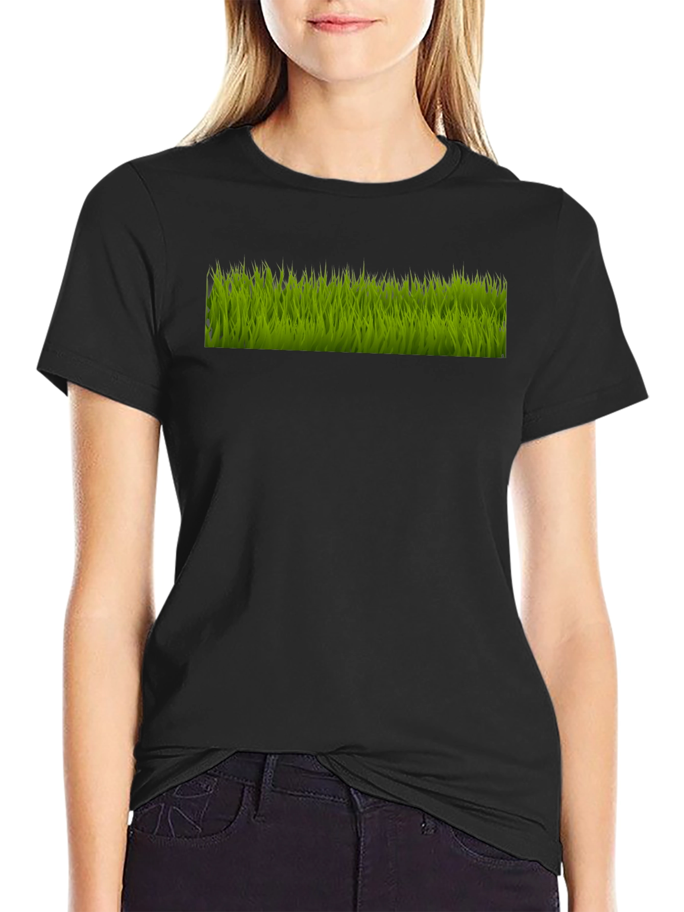 Green Grass Graphic Black T-Shirt