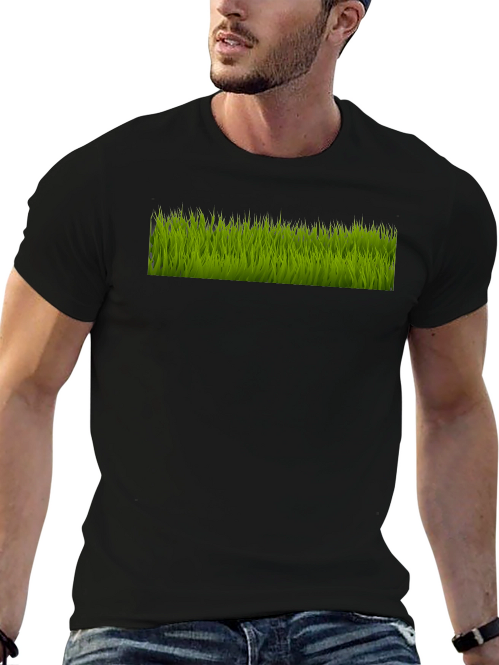 Green Grass Graphic Black T-Shirt