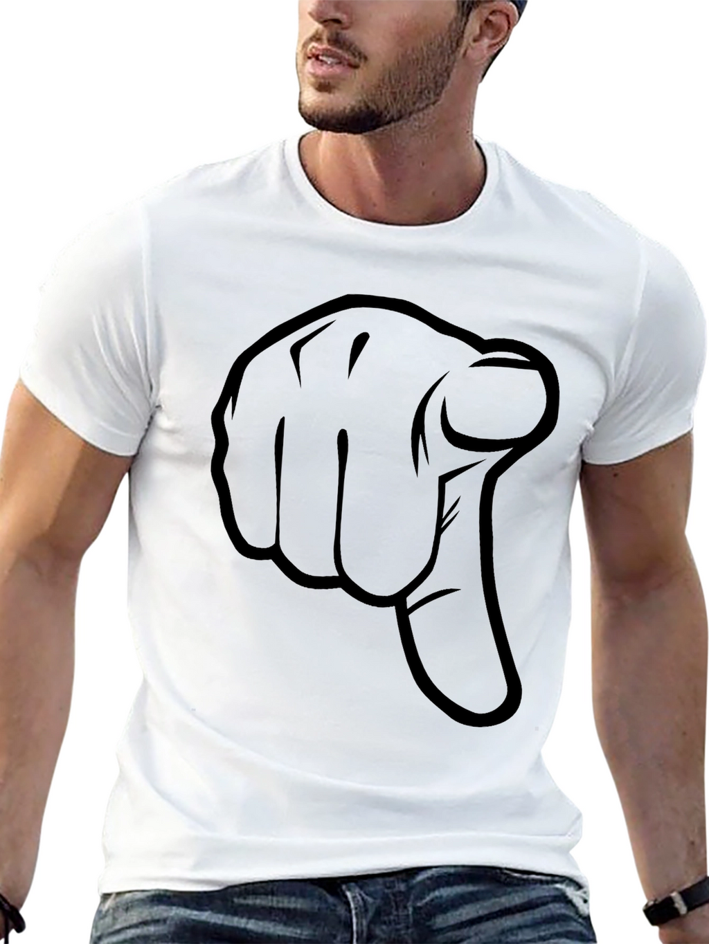 Pointing Finger Graphic Tee - Black Cotton T-Shirt