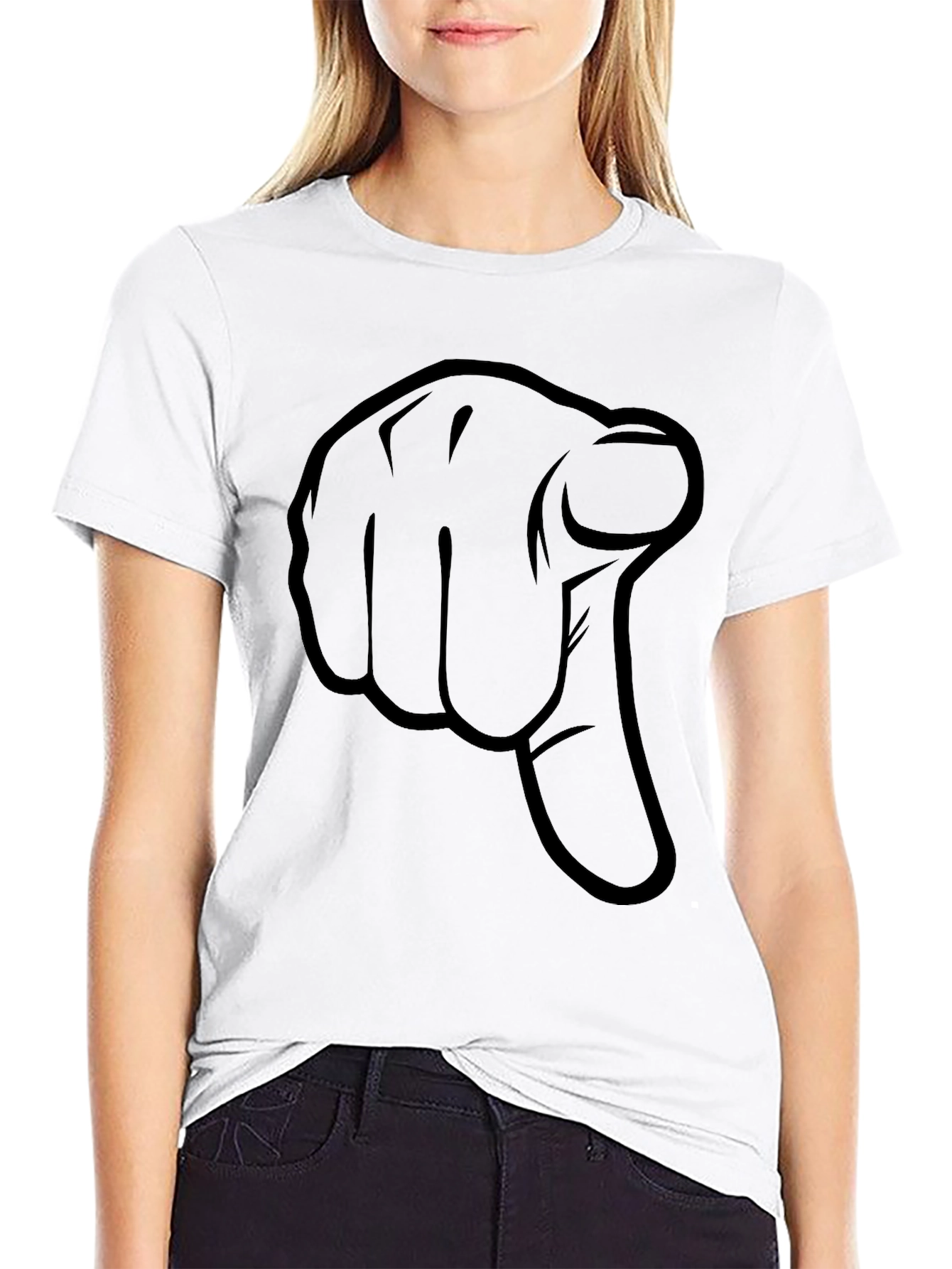 Pointing Finger Graphic Tee - Black Cotton T-Shirt