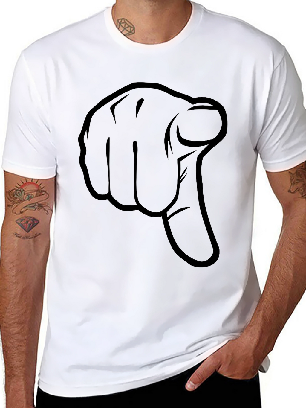 Pointing Finger Graphic Tee - Black Cotton T-Shirt