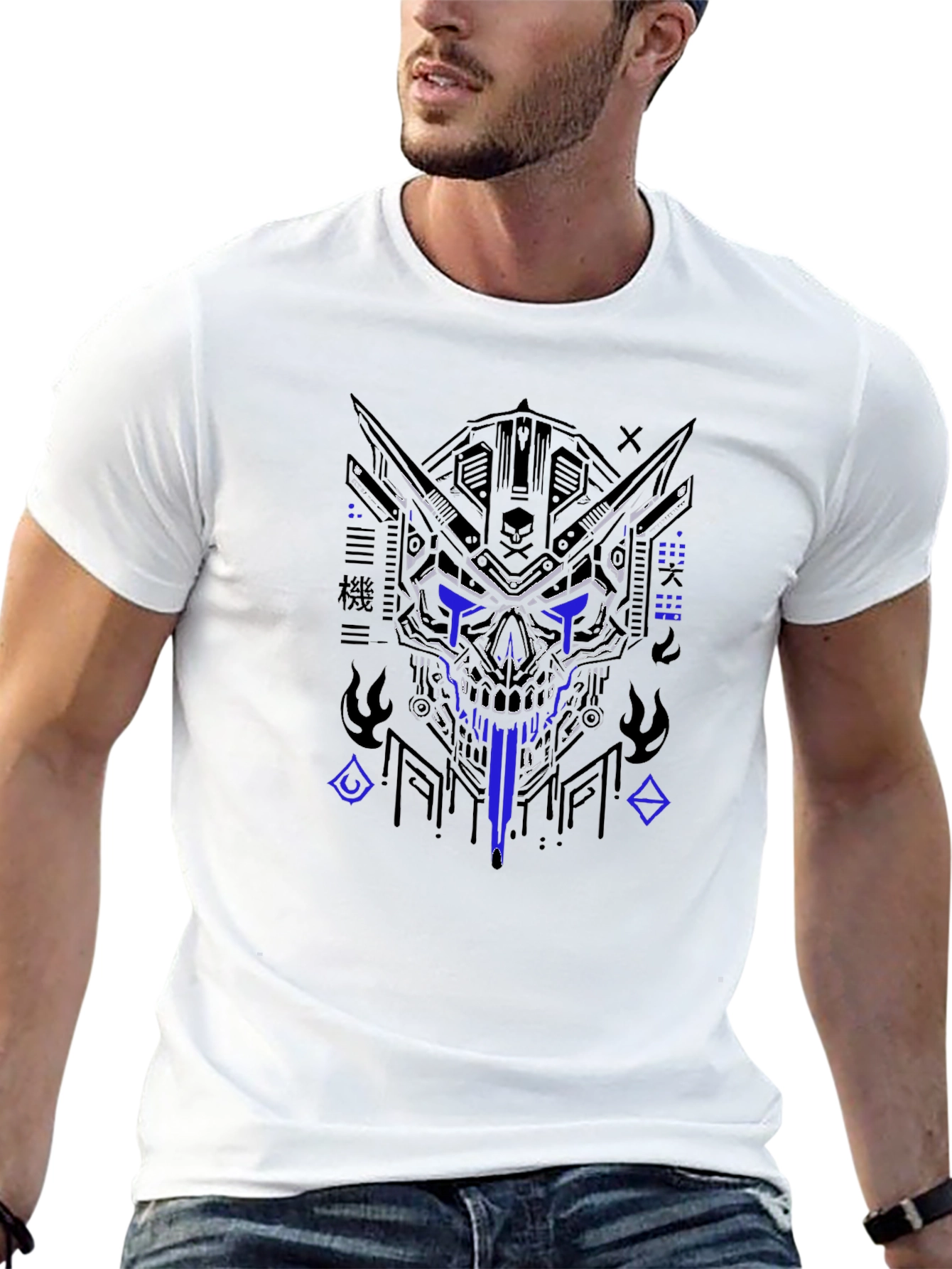 Cyberpunk Skull Graphic T-Shirt
