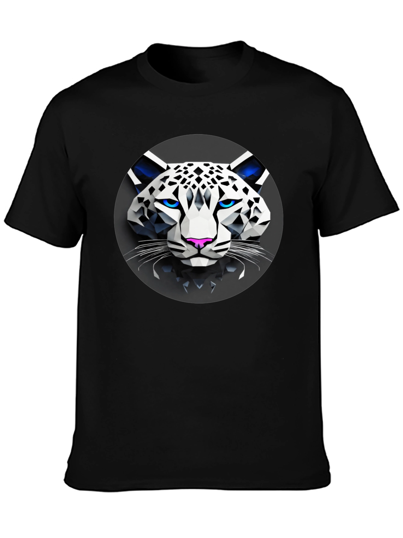Geometric Snow Leopard Graphic T-Shirt - Black