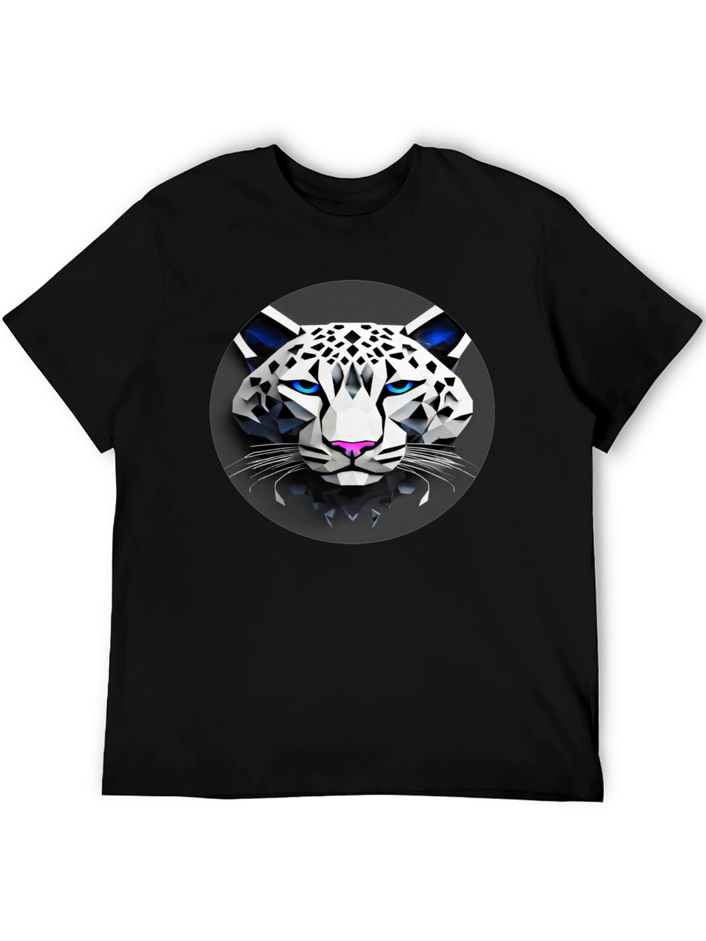 Geometric Snow Leopard Graphic T-Shirt - Black