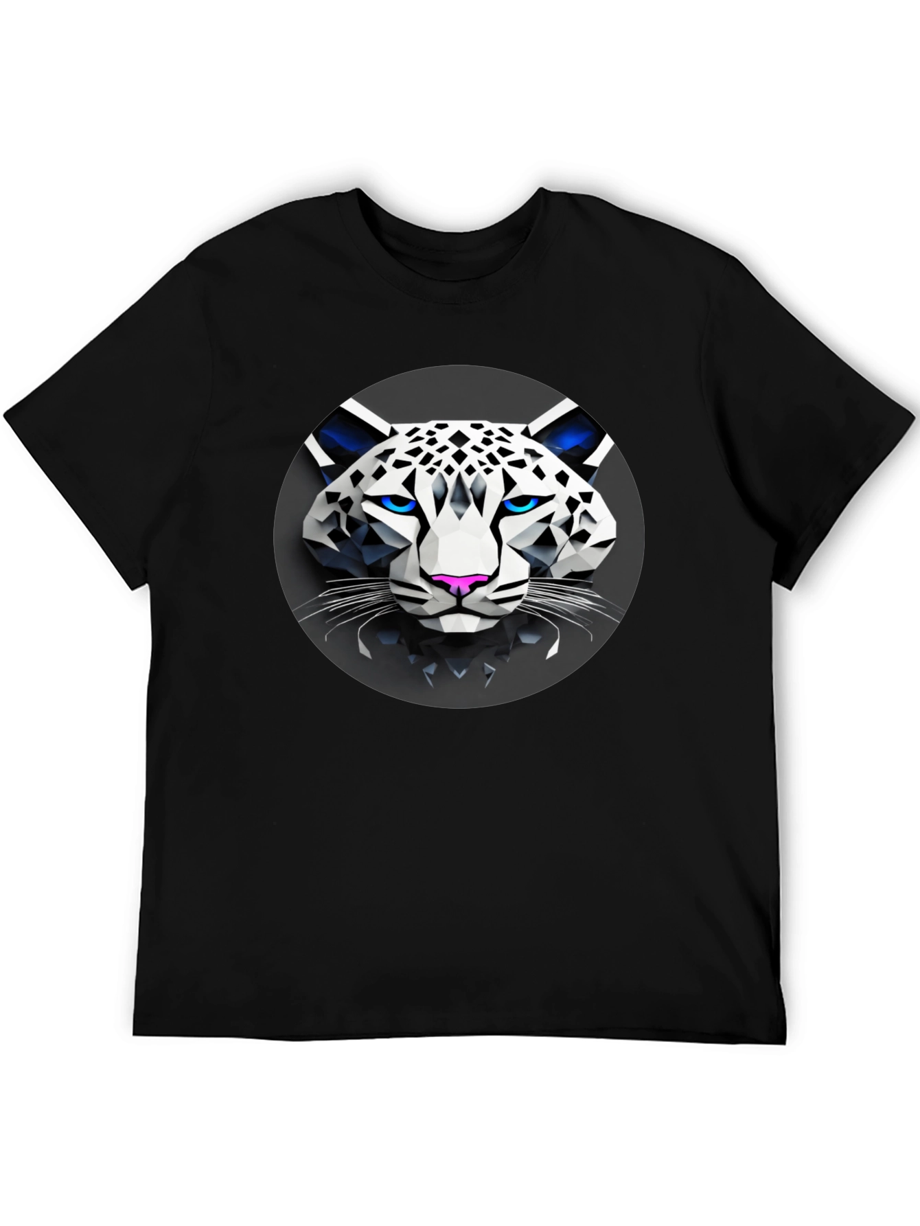 Geometric Snow Leopard Graphic T-Shirt - Black