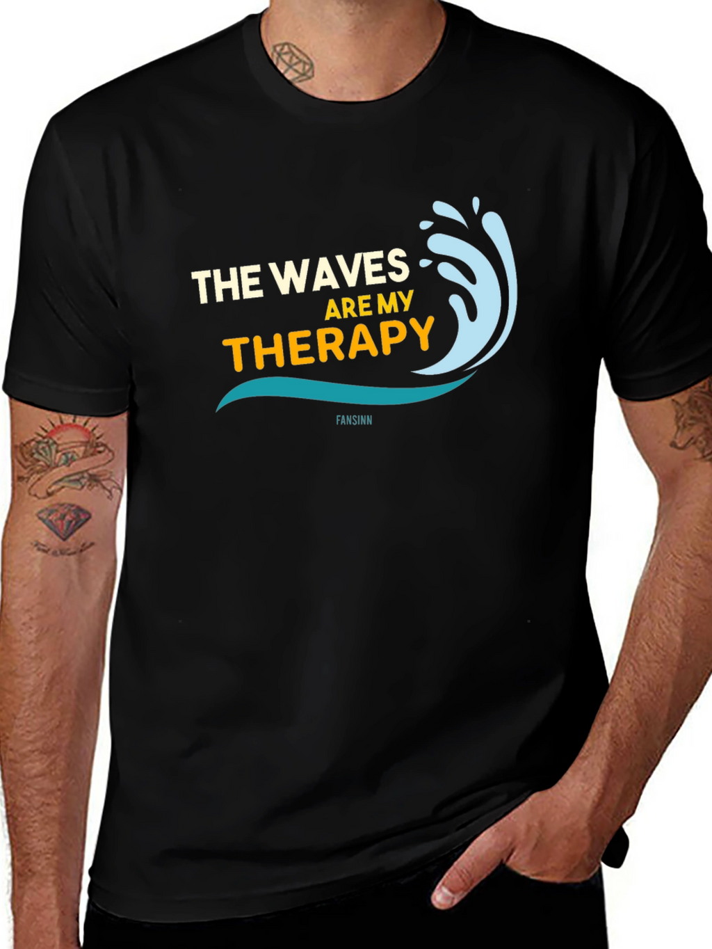 Waves Are My Therapy Black Graphic Tee