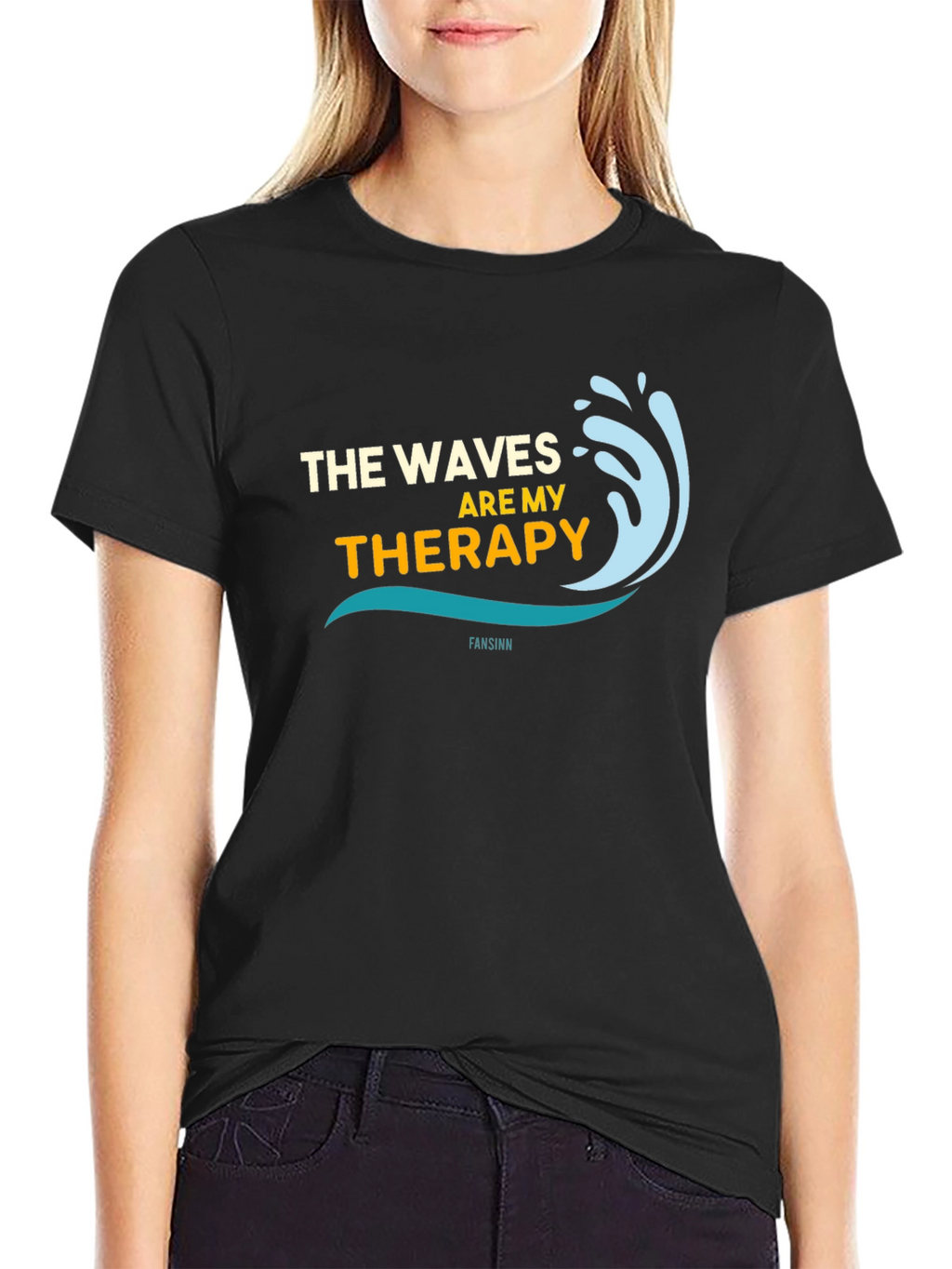 Waves Are My Therapy Black Graphic Tee