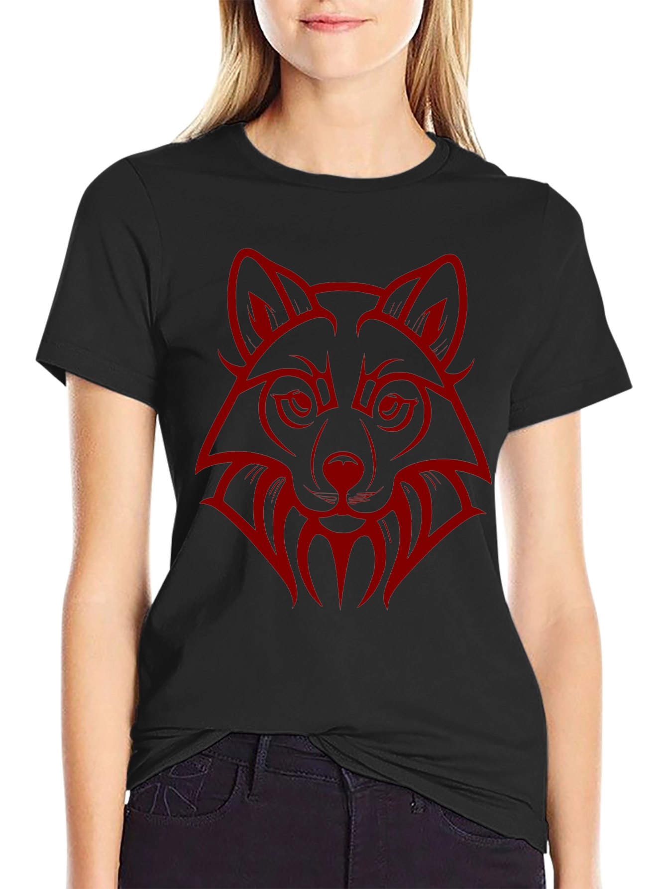 Wolf Head Graphic Print Crew Neck T-Shirt