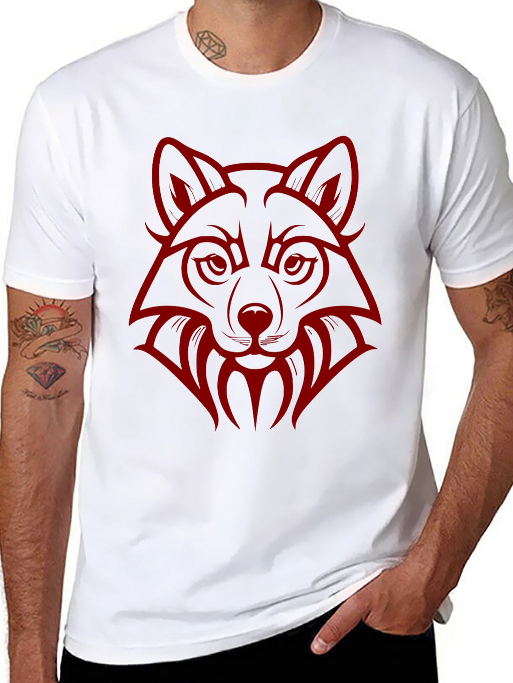 Wolf Head Graphic Print Crew Neck T-Shirt
