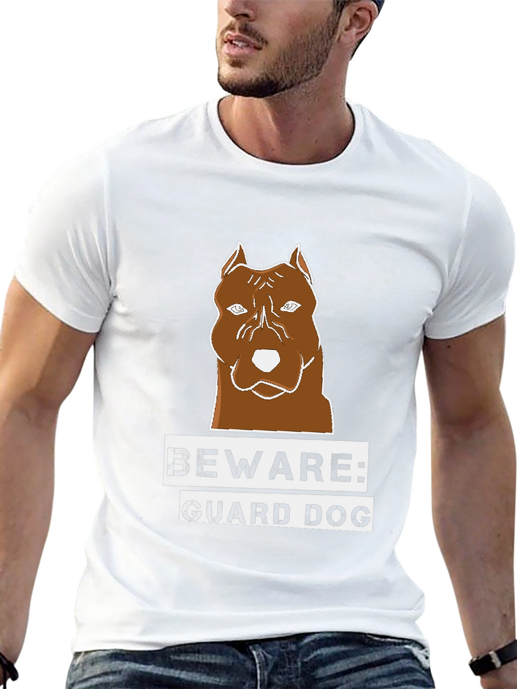 Beware Guard Dog T-Shirt Brown Pitbull Graphic Tee