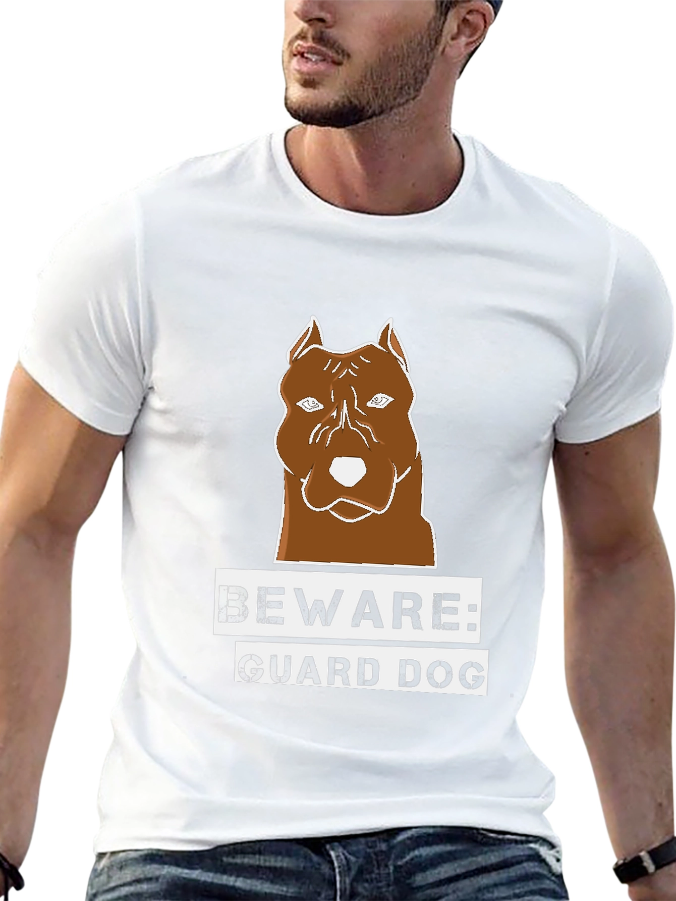 Beware Guard Dog T-Shirt Brown Pitbull Graphic Tee