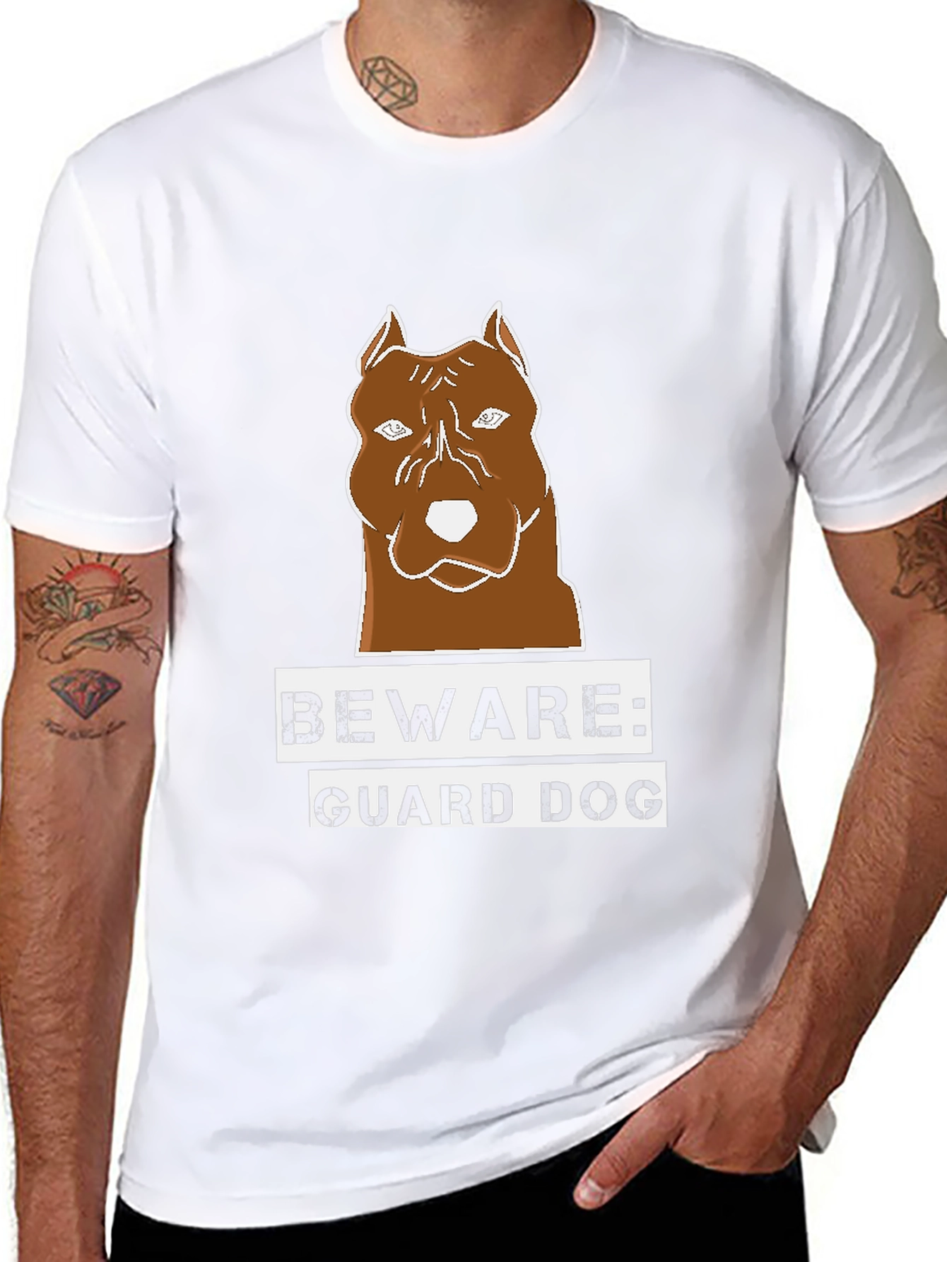 Beware Guard Dog T-Shirt Brown Pitbull Graphic Tee