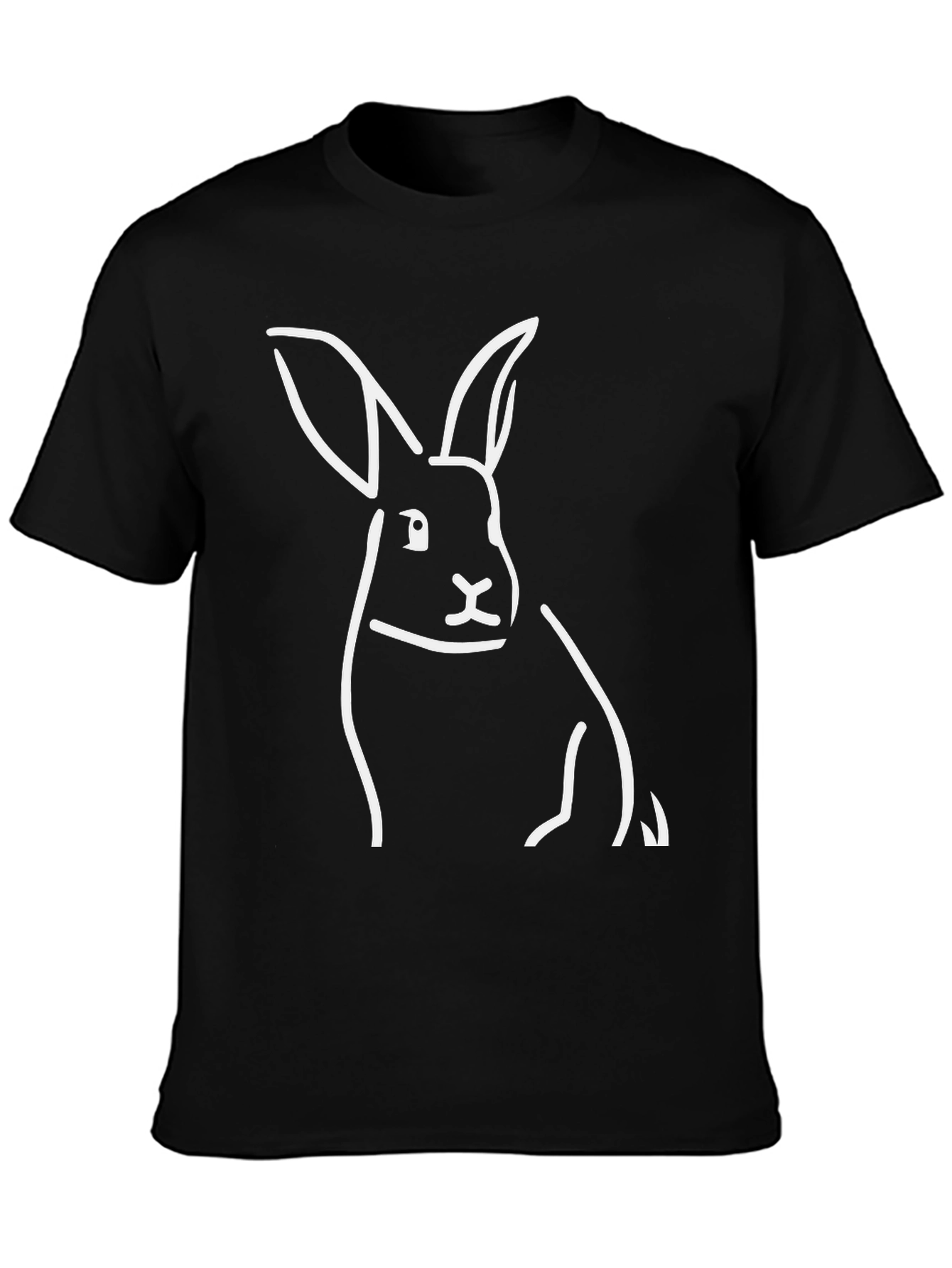 Minimalist Rabbit Graphic Tee - Black Cotton Shirt