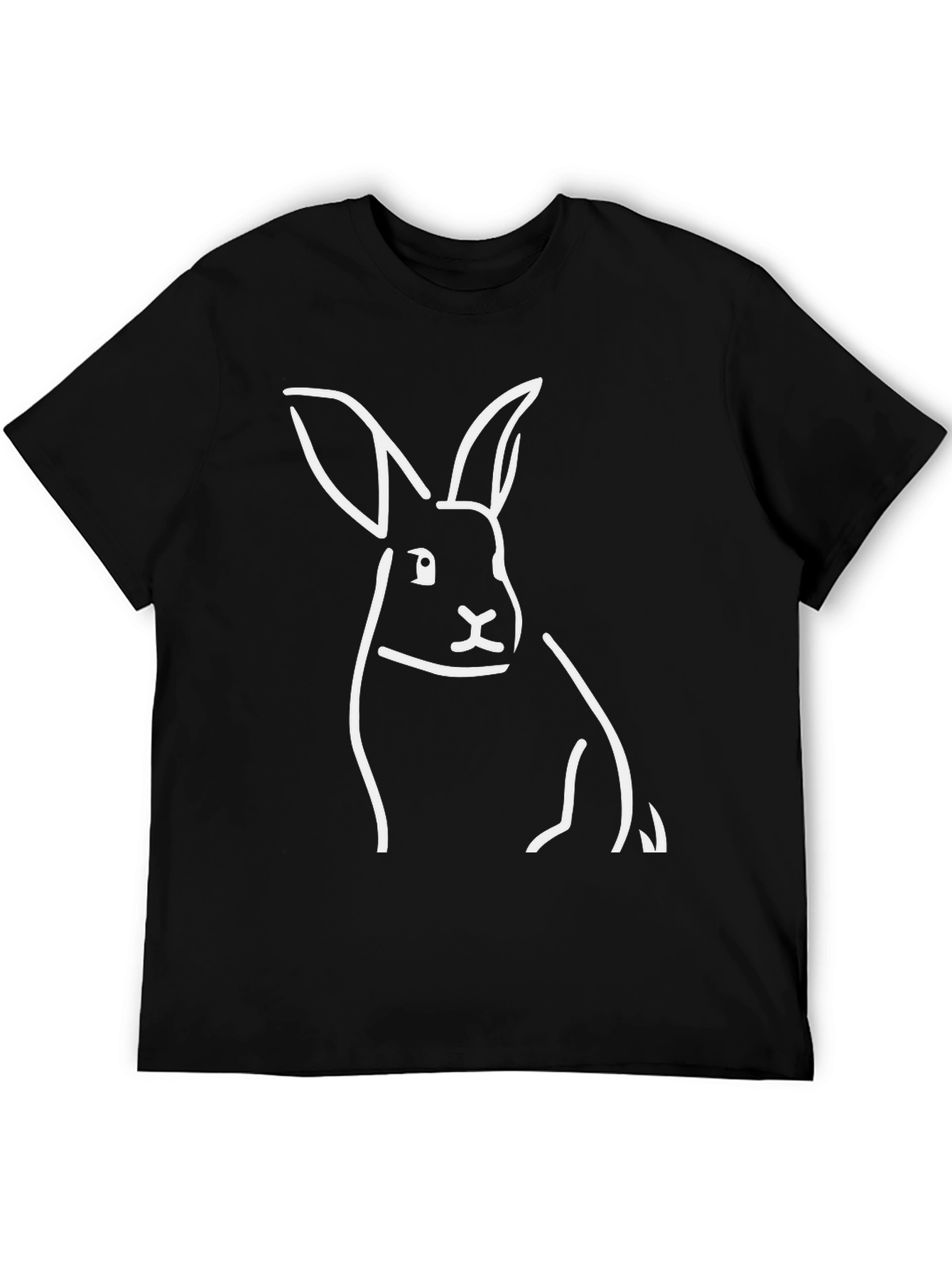 Minimalist Rabbit Graphic Tee - Black Cotton Shirt