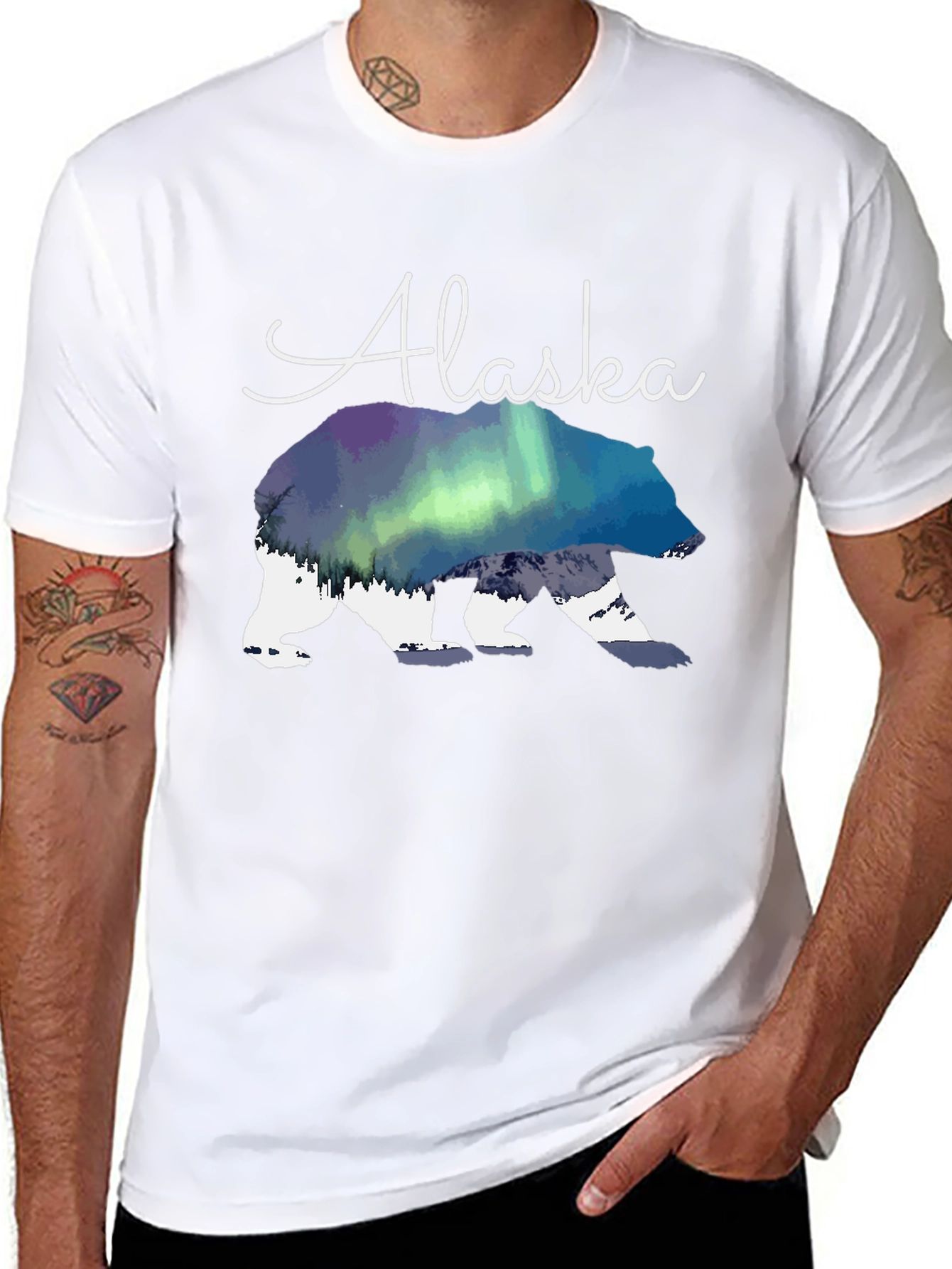 Alaska Bear T-Shirt Aurora Borealis Graphic Tee