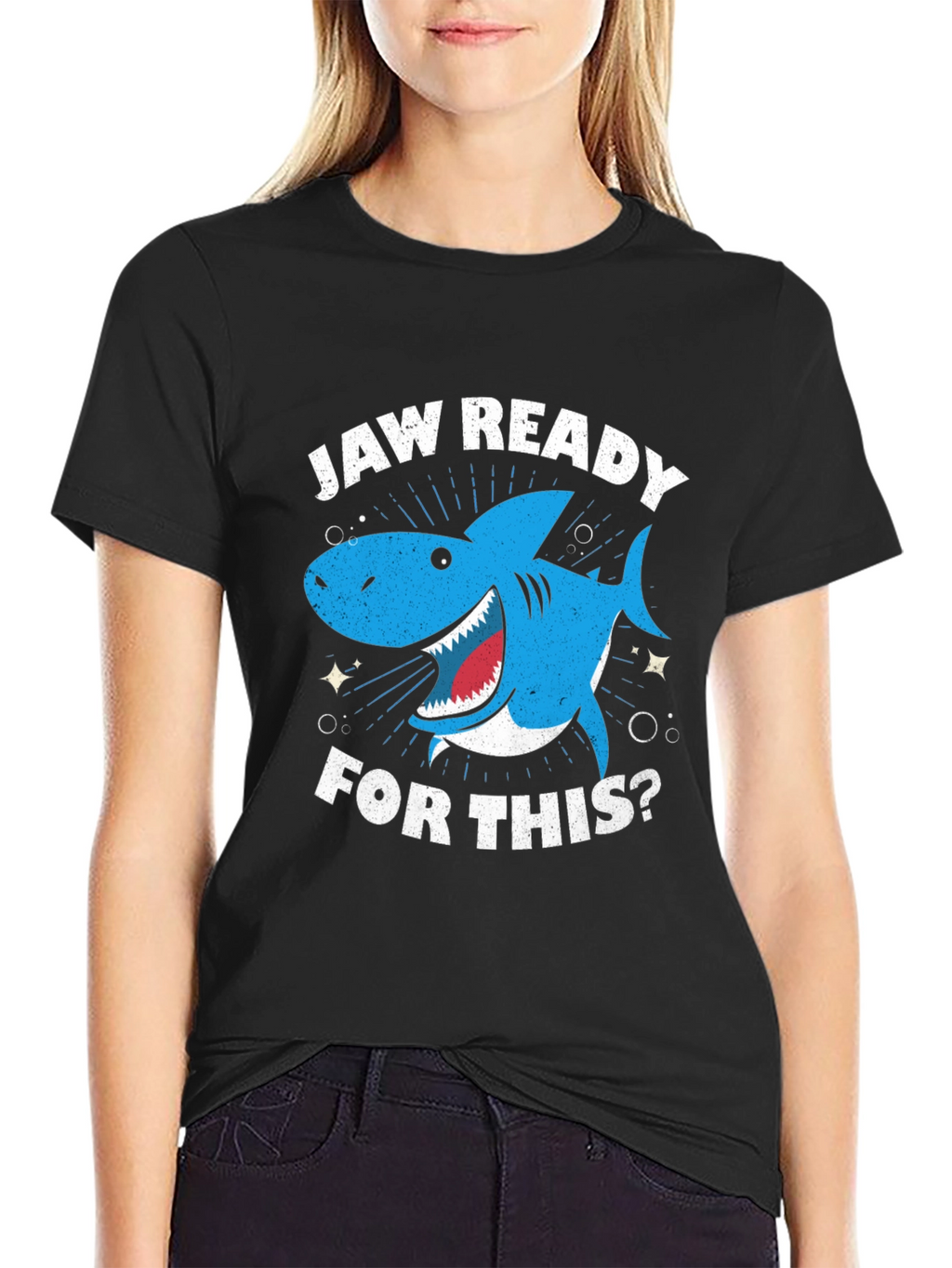 Jaw Ready Shark Graphic Tee - Black Cotton T-Shirt