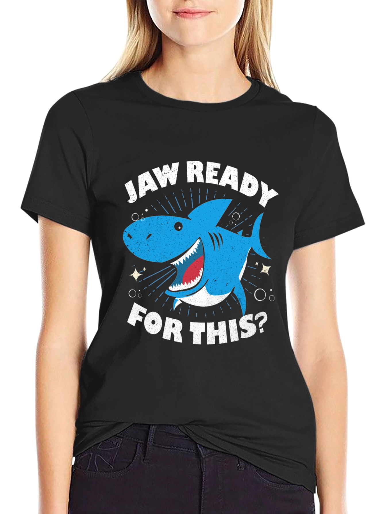 Jaw Ready Shark Graphic Tee - Black Cotton T-Shirt