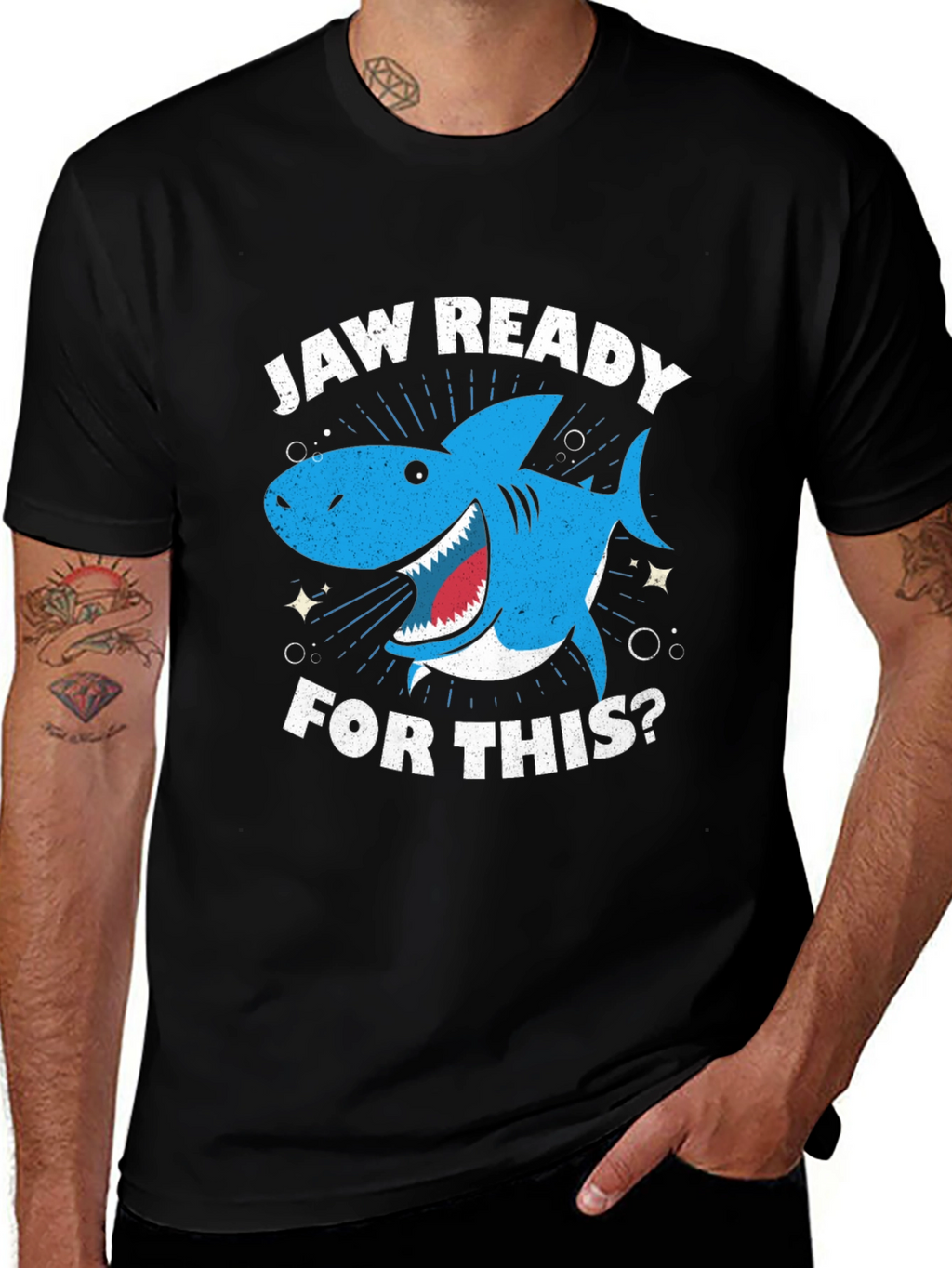 Jaw Ready Shark Graphic Tee - Black Cotton T-Shirt