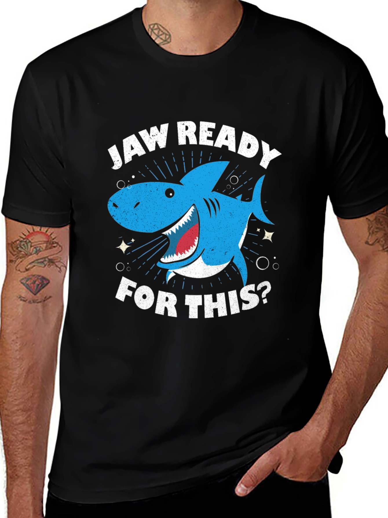 Jaw Ready Shark Graphic Tee - Black Cotton T-Shirt