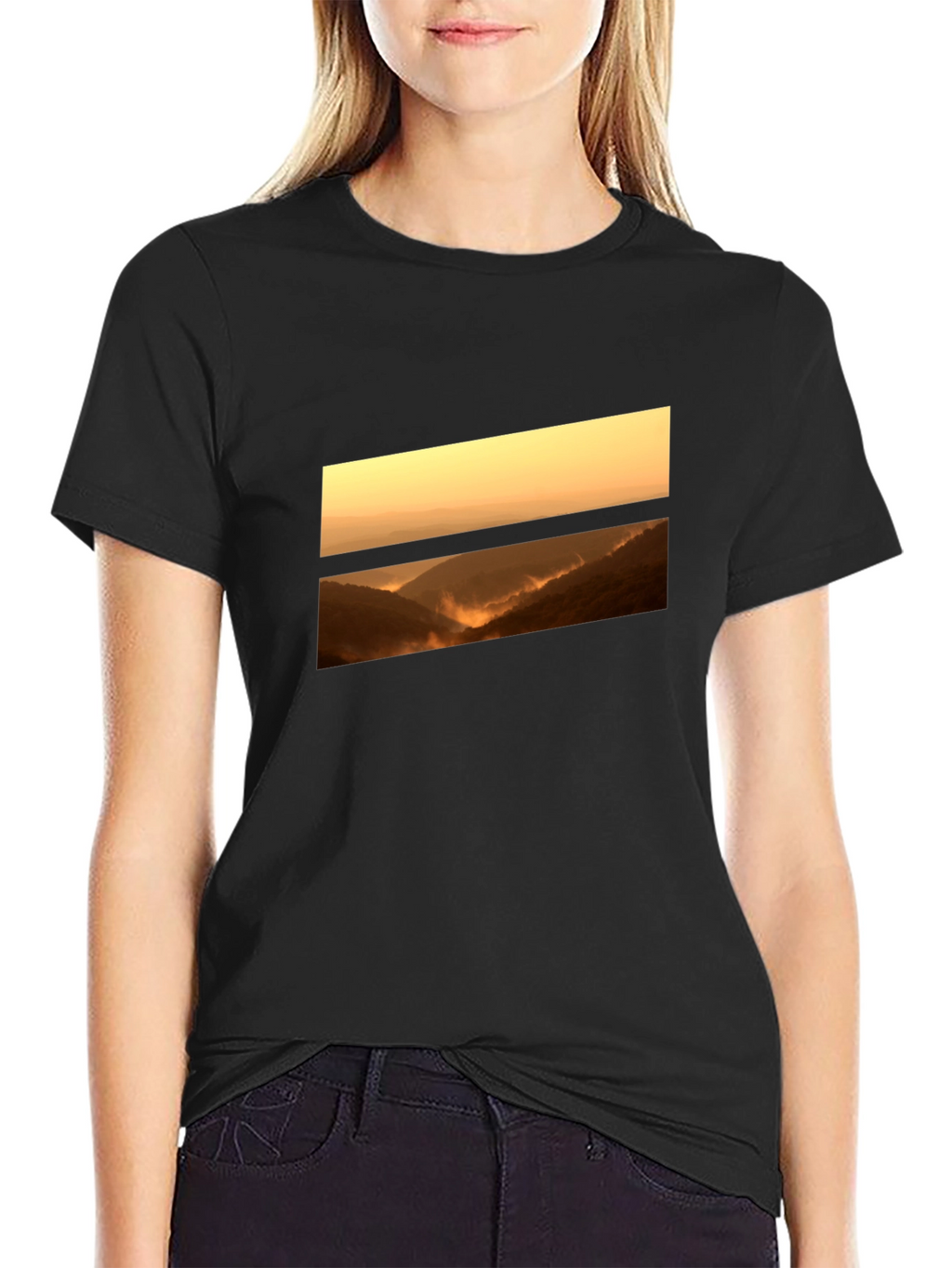 Sunset Vista Graphic Tee - Black Cotton Comfort