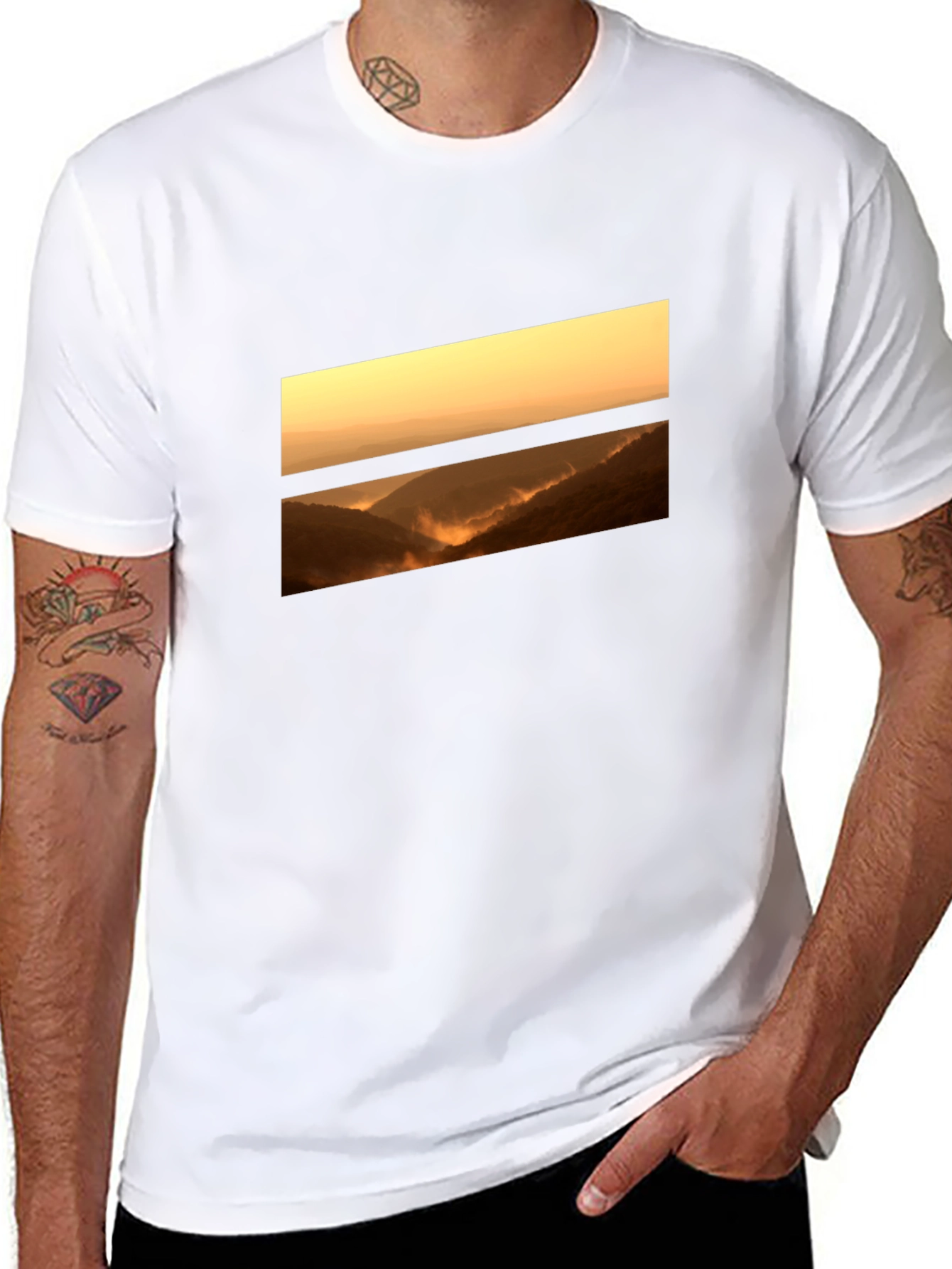 Sunset Vista Graphic Tee - Black Cotton Comfort