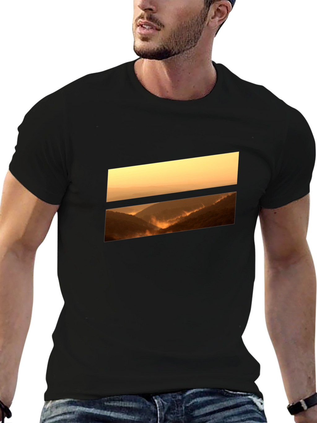 Sunset Vista Graphic Tee - Black Cotton Comfort
