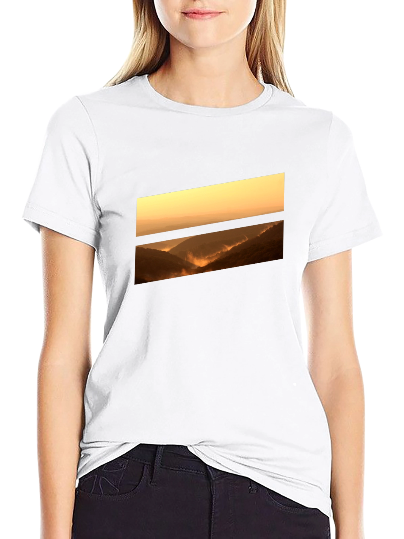 Sunset Vista Graphic Tee - Black Cotton Comfort