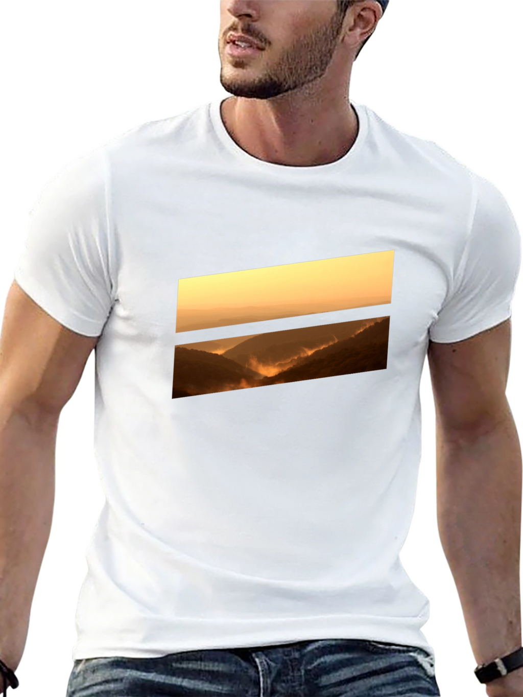 Sunset Vista Graphic Tee - Black Cotton Comfort