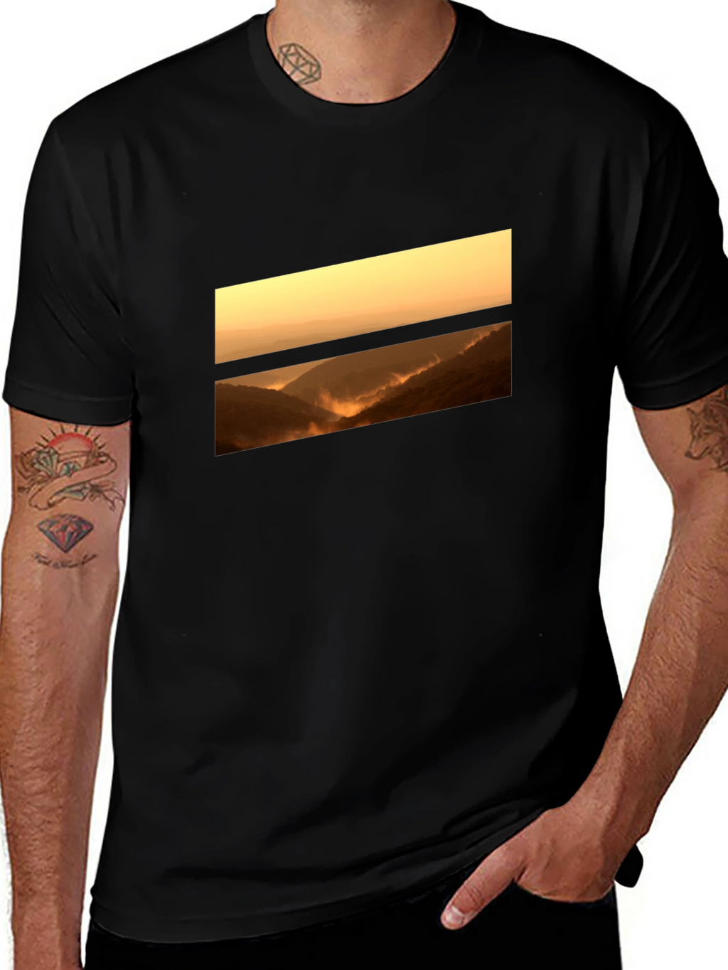 Sunset Vista Graphic Tee - Black Cotton Comfort