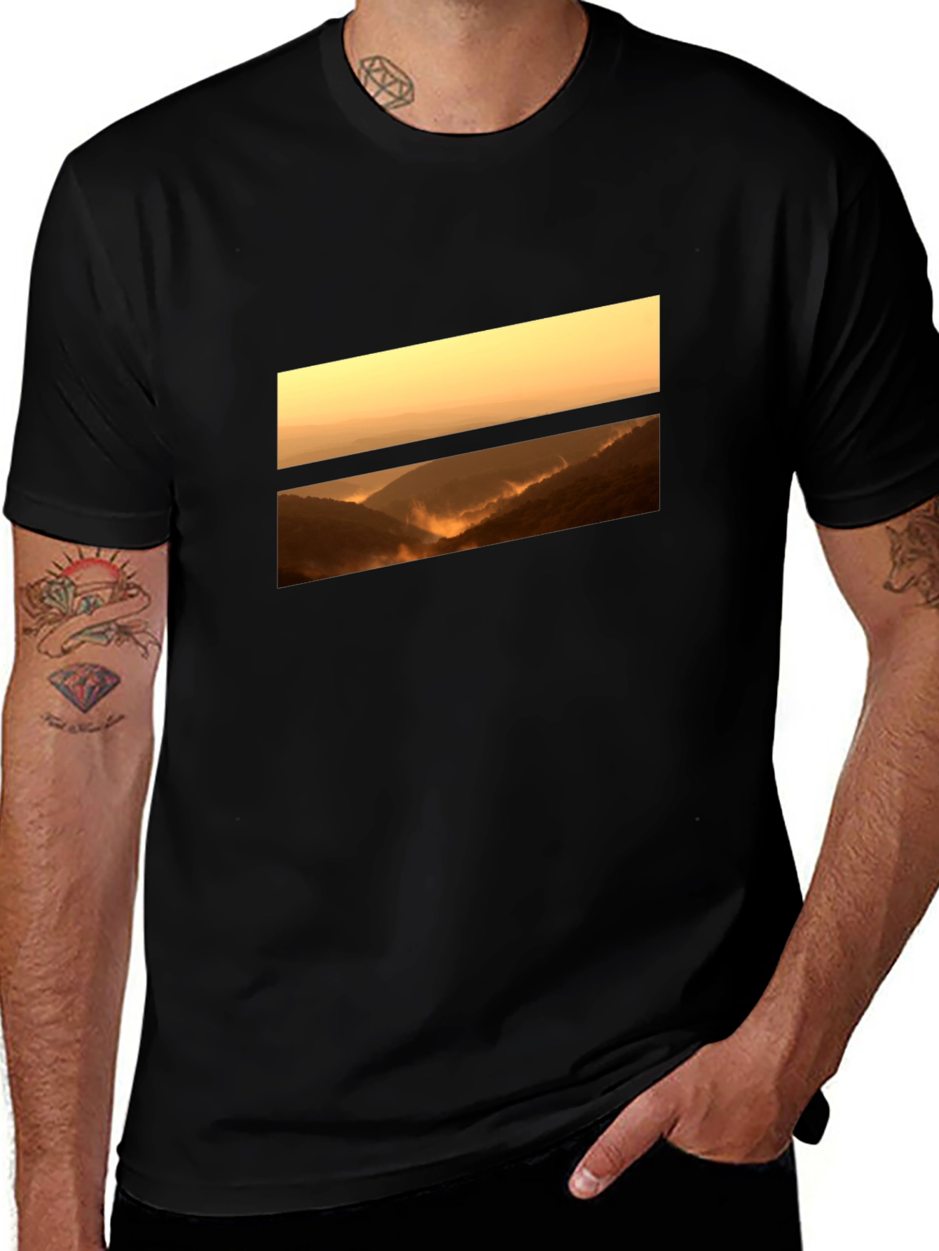 Sunset Vista Graphic Tee - Black Cotton Comfort
