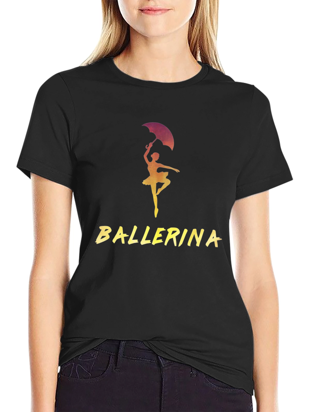 Ballerina Dancer Graphic Tee - Stylish Black T-Shirt