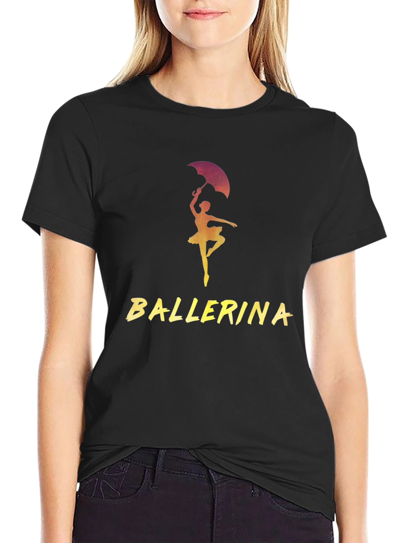 Ballerina Dancer Graphic Tee - Stylish Black T-Shirt