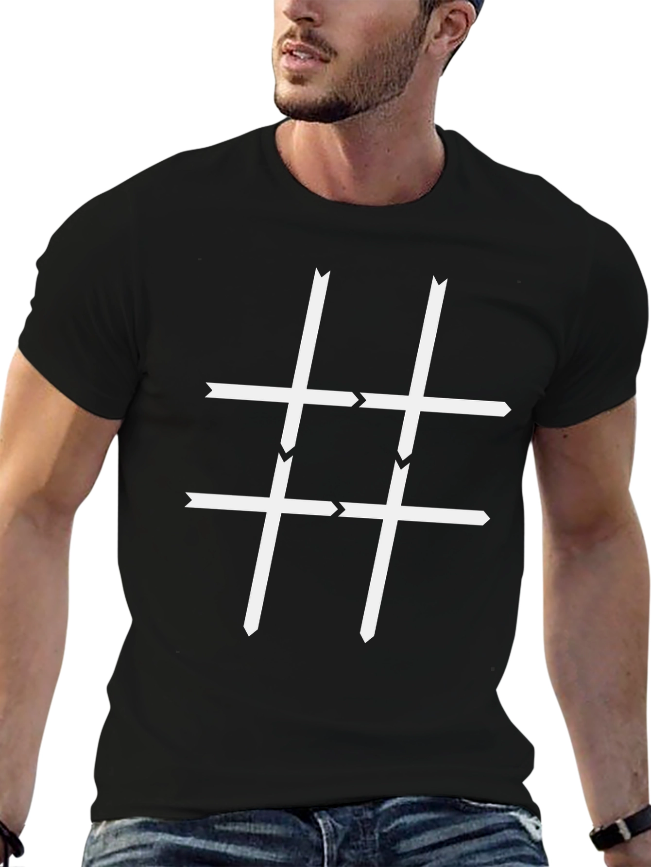 Arrow Hashtag Graphic Tee - Black Cotton Casual