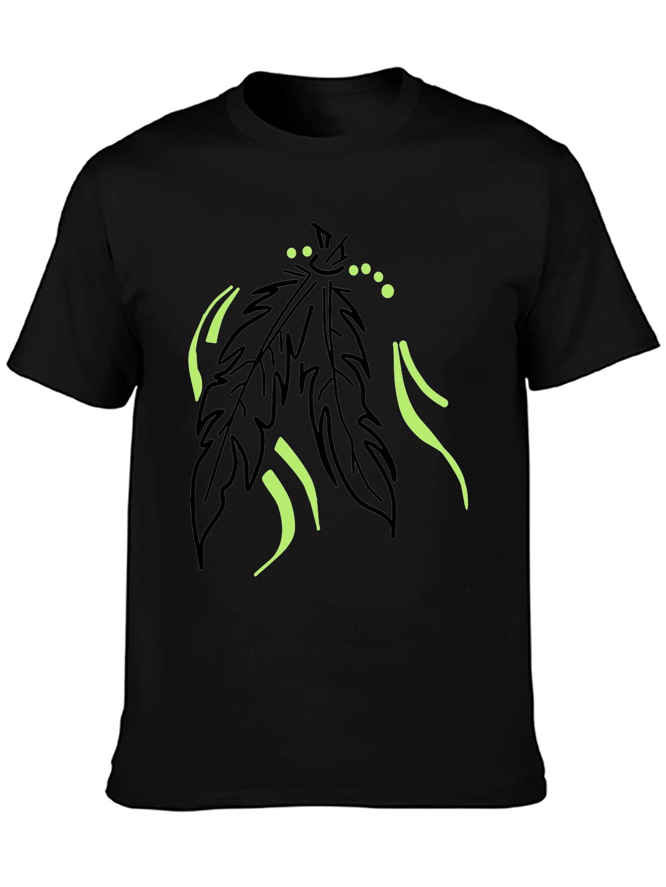 Mens Black T-Shirt with Feather Graphic Design