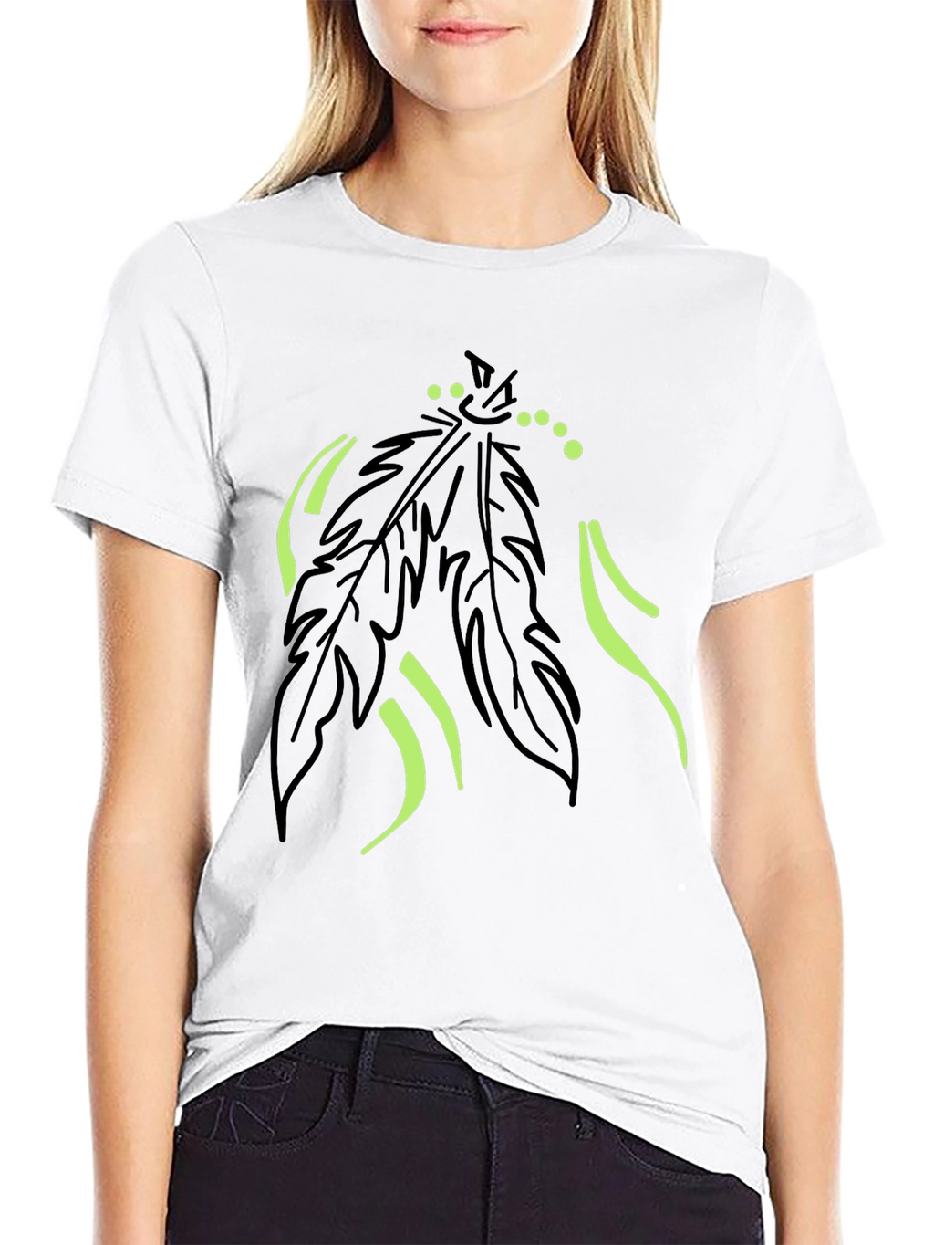Mens Black T-Shirt with Feather Graphic Design