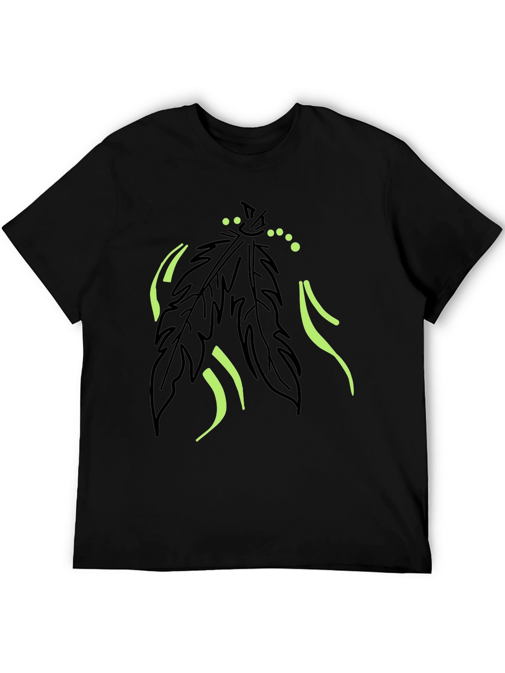 Mens Black T-Shirt with Feather Graphic Design