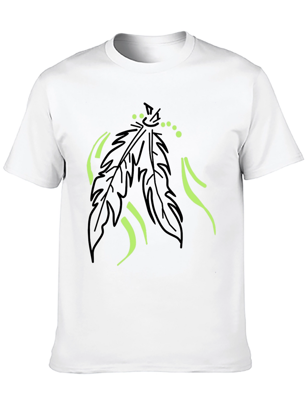 Mens Black T-Shirt with Feather Graphic Design