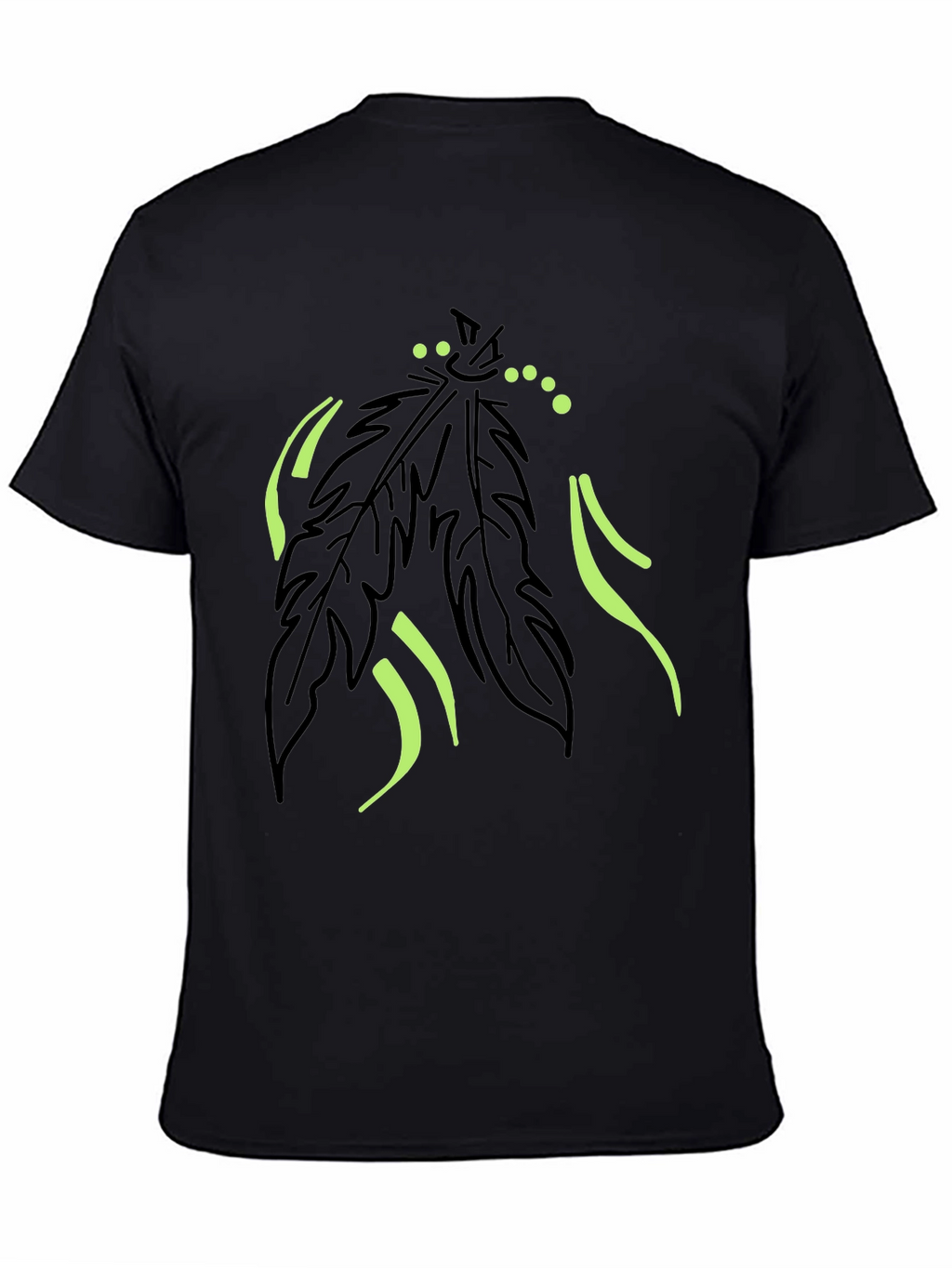 Mens Black T-Shirt with Feather Graphic Design