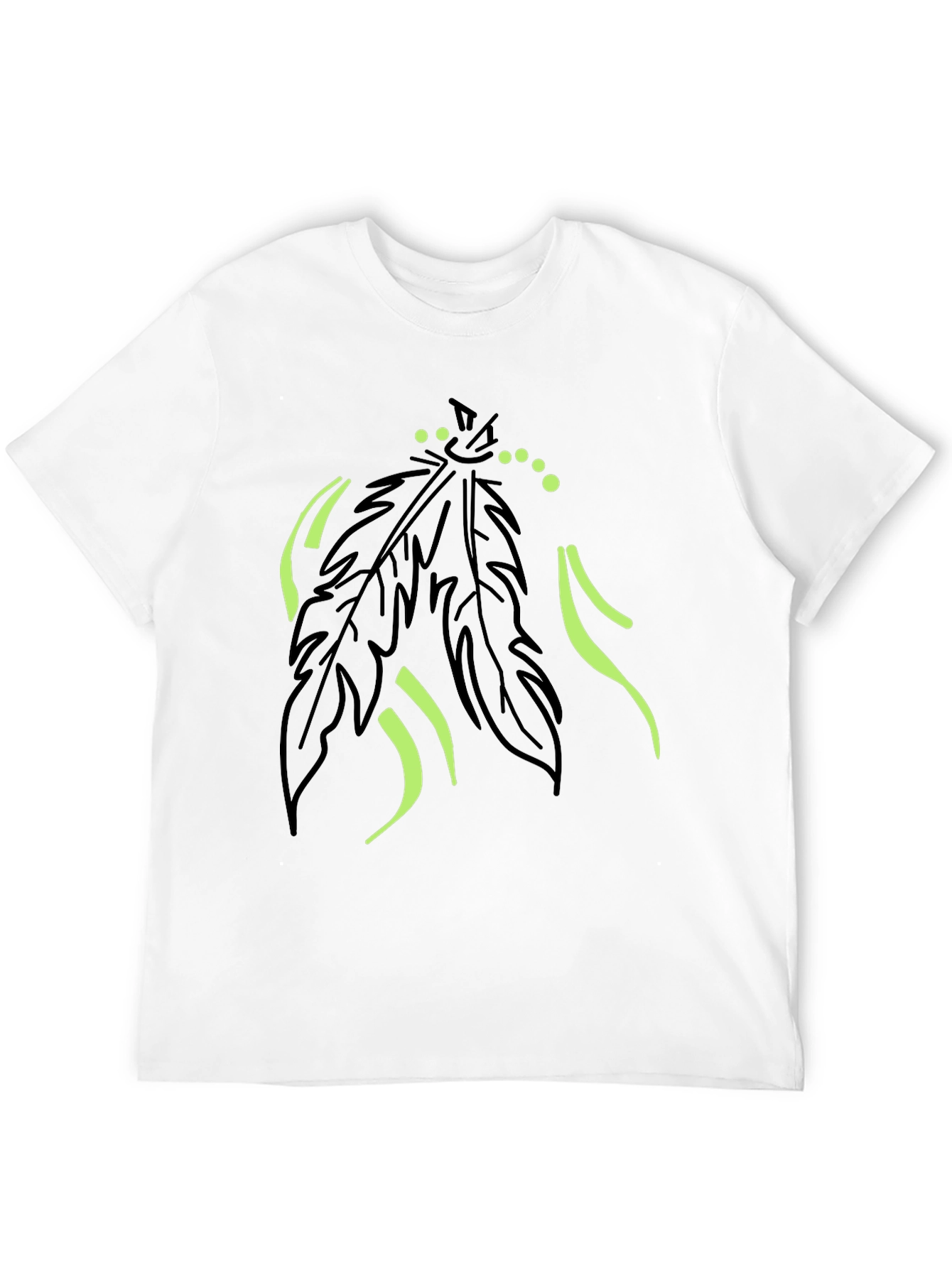Mens Black T-Shirt with Feather Graphic Design