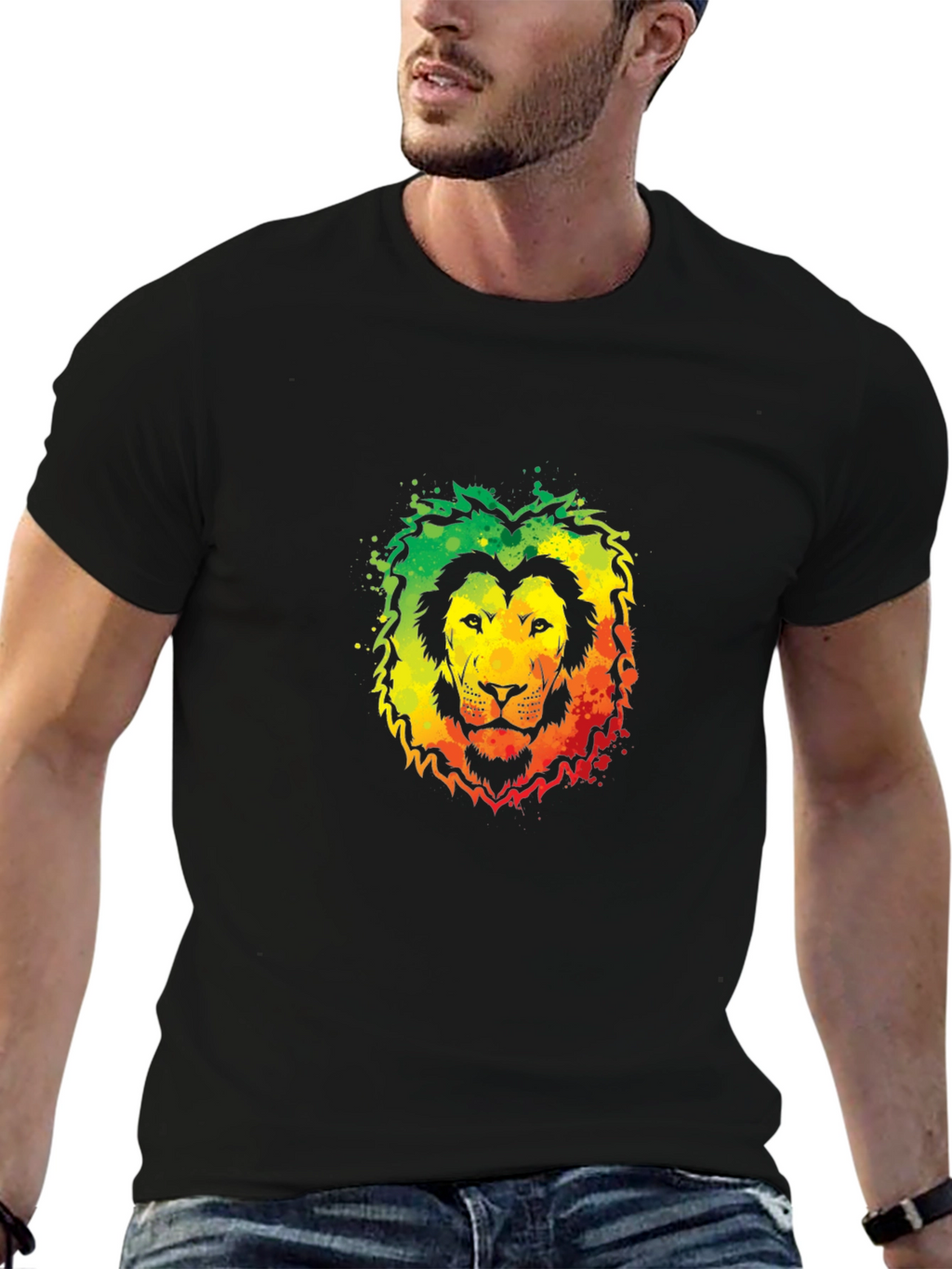 Rasta Lion Graphic Tee - Black Cotton T-Shirt