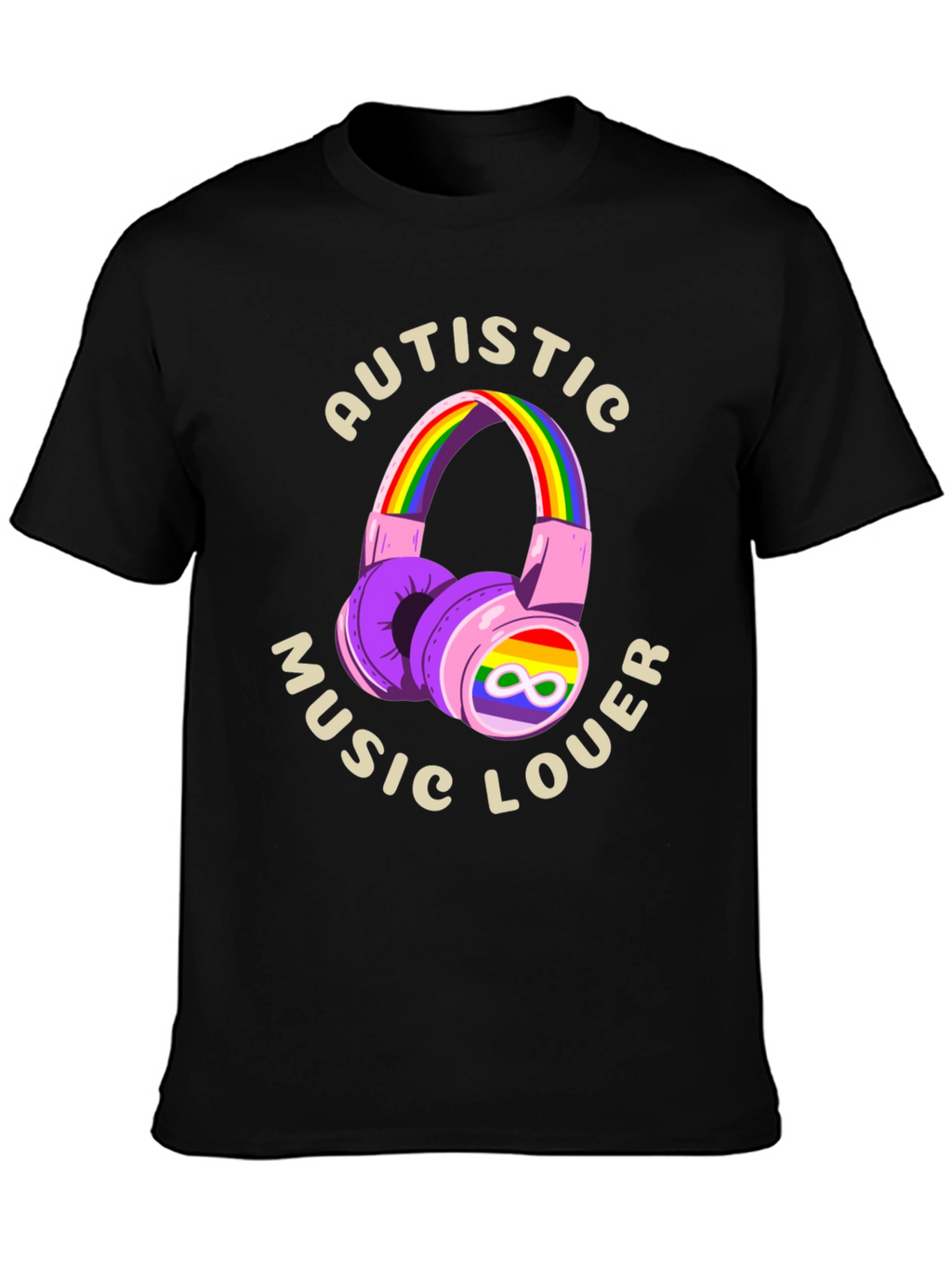 Autistic Music Lover T-Shirt - Rainbow Headphones Design