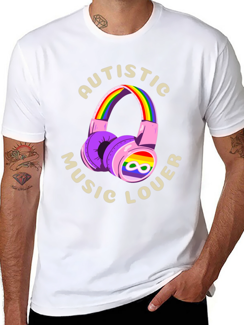 Autistic Music Lover T-Shirt - Rainbow Headphones Design