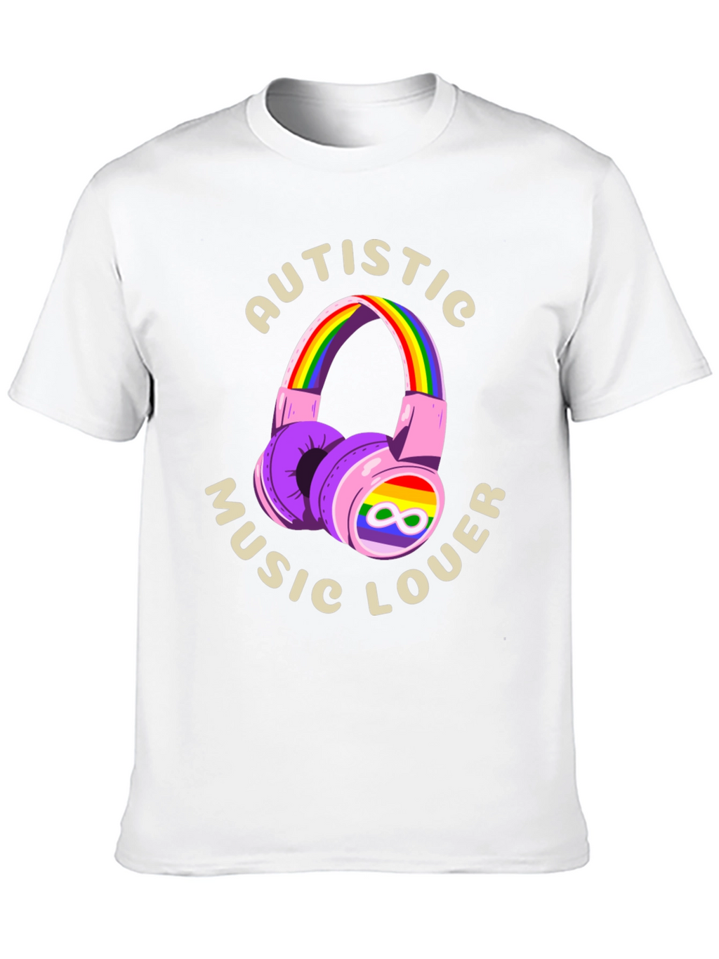 Autistic Music Lover T-Shirt - Rainbow Headphones Design