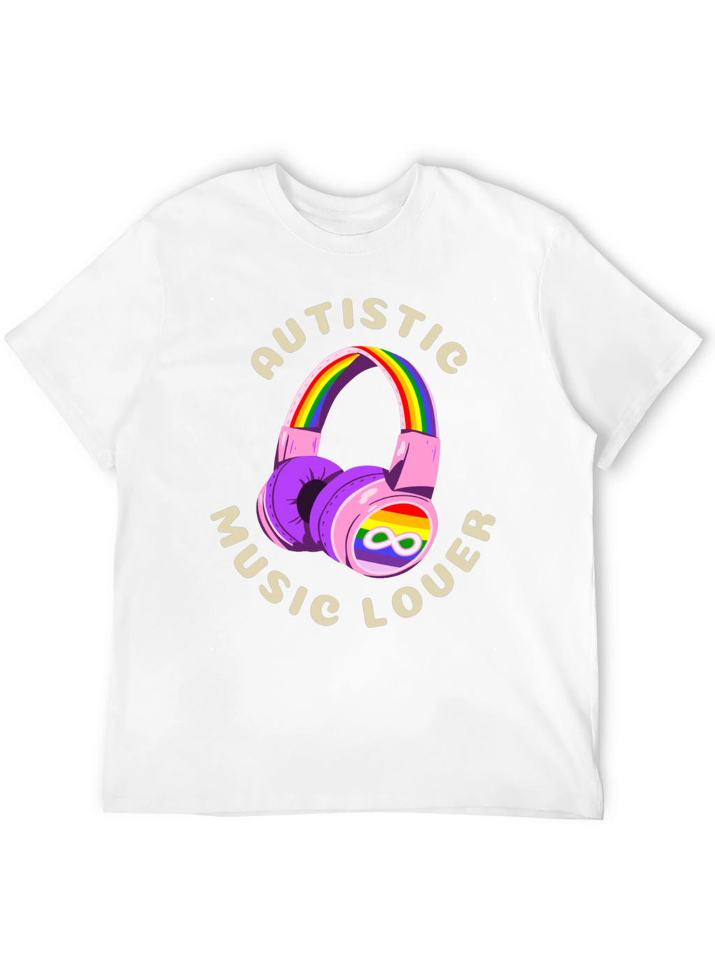 Autistic Music Lover T-Shirt - Rainbow Headphones Design