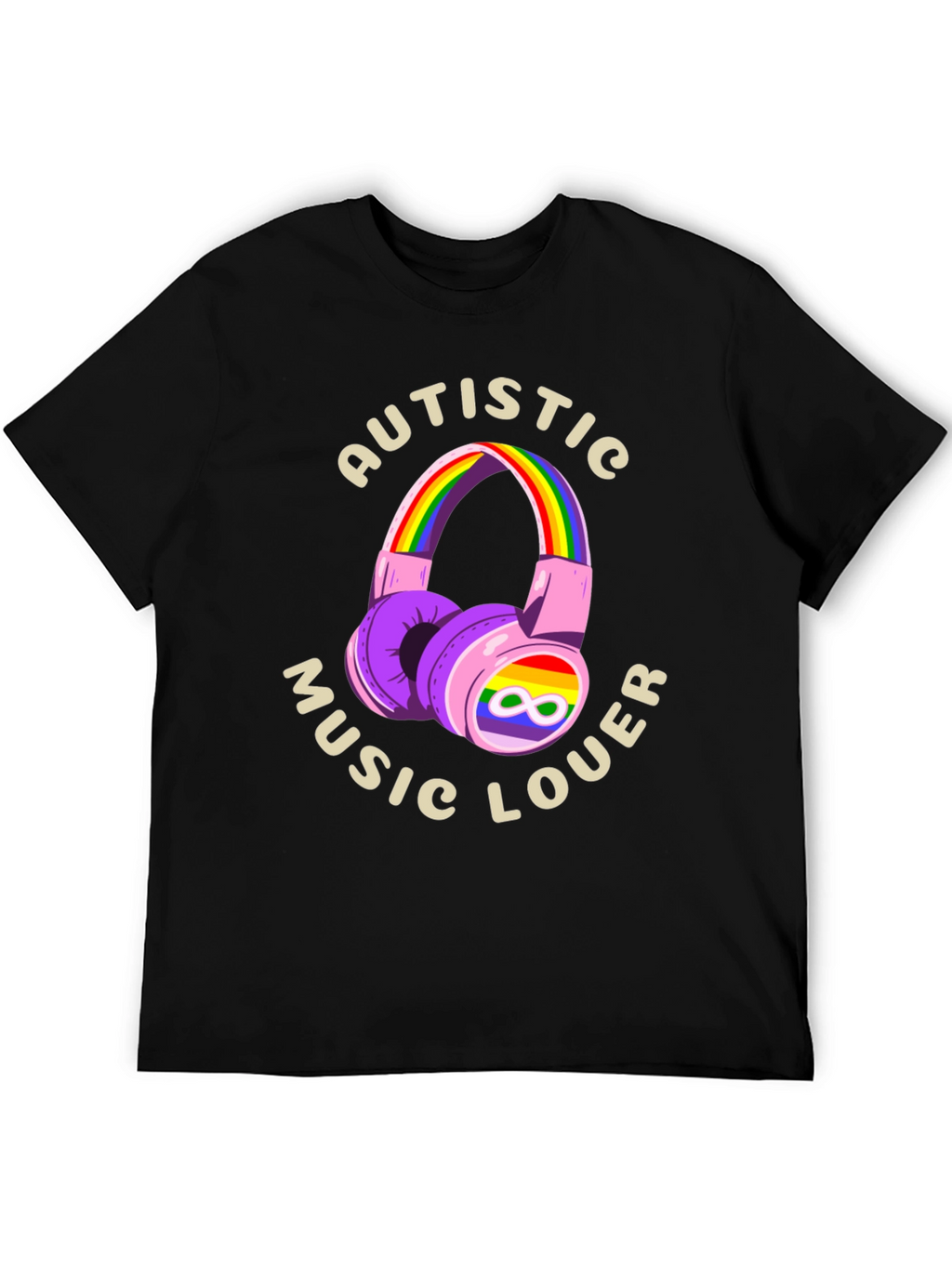 Autistic Music Lover T-Shirt - Rainbow Headphones Design