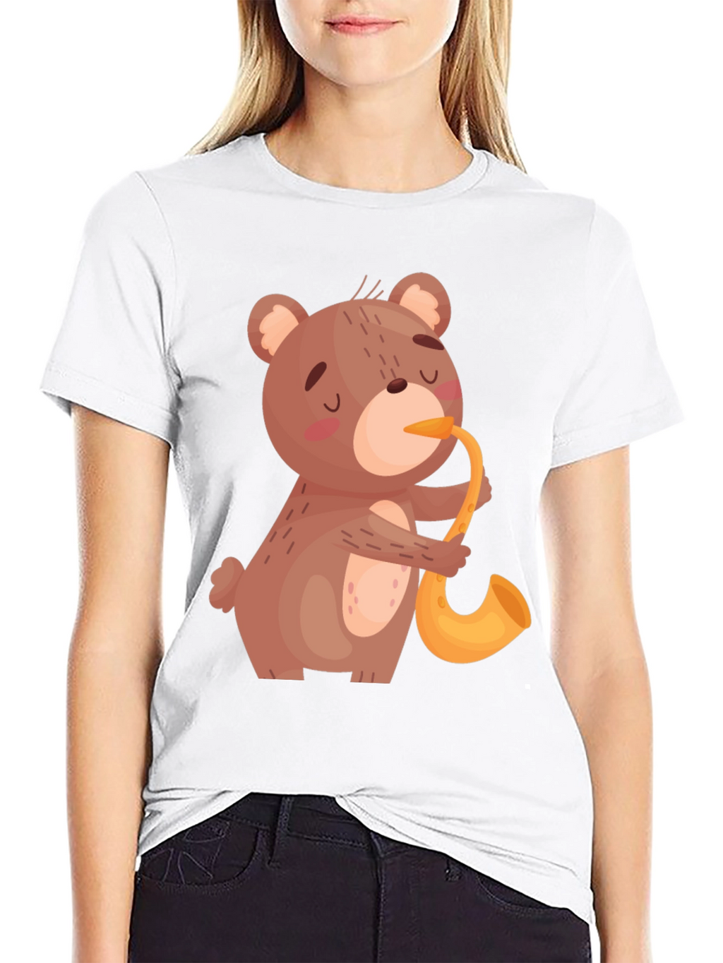 Bear Saxophone Graphic Tee - Cool Black T-Shirt