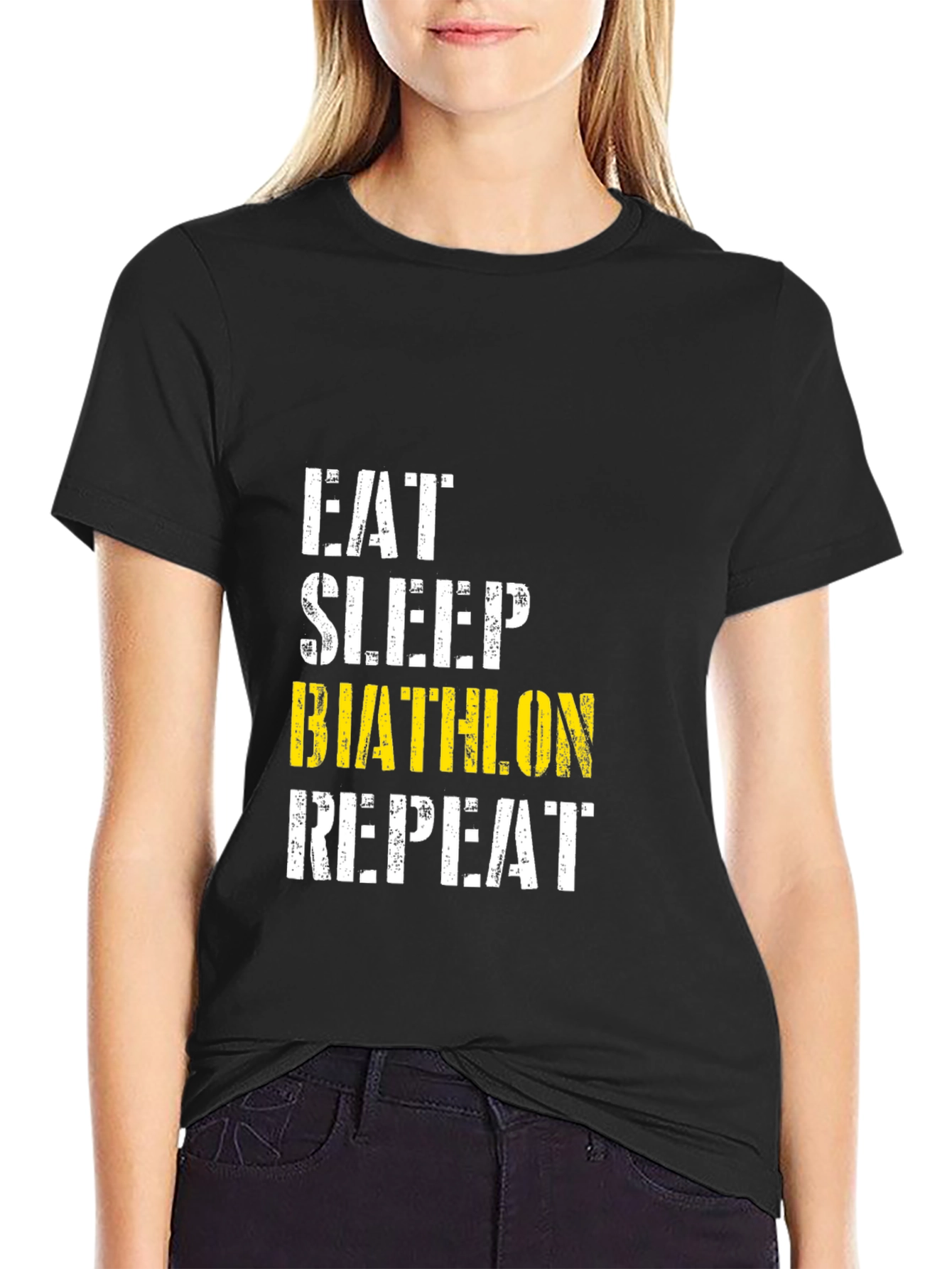 Eat Sleep Biathlon Repeat Black Graphic Tee